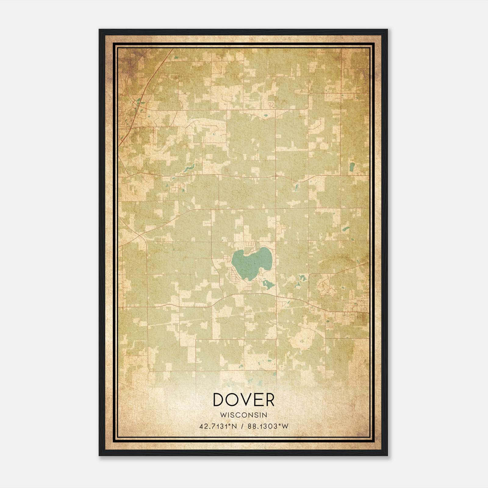Vintage Dover Wisconsin Map Poster, Dover WI City Road Wall Art Print Vintage Dover Wisconsin Map Poster, Dover WI City Road Wall Art Print