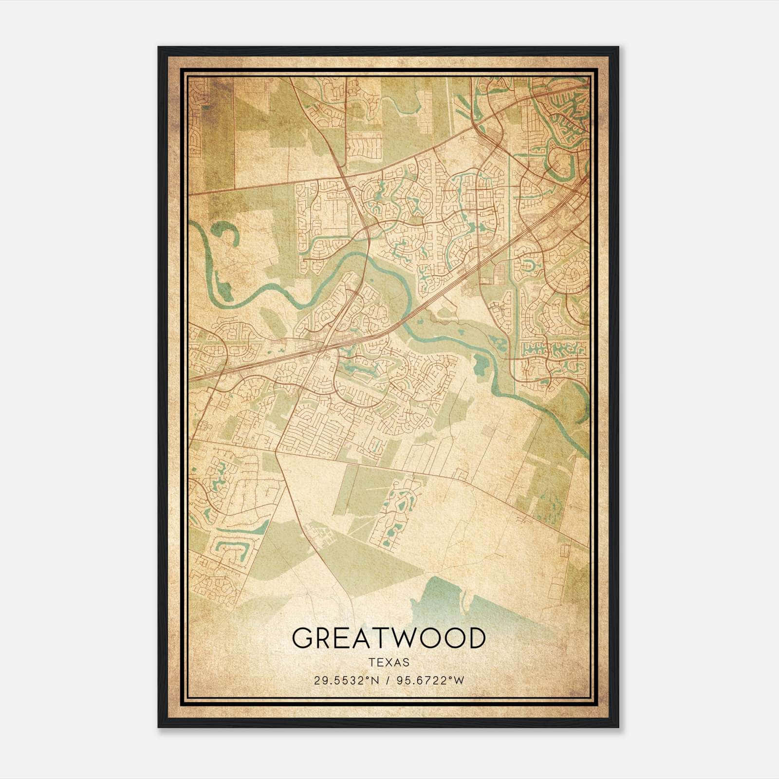 Vintage Greatwood Texas Map Poster, Greatwood TX City Road Wall Art Print Vintage Greatwood Texas Map Poster, Greatwood TX City Road Wall Art Print