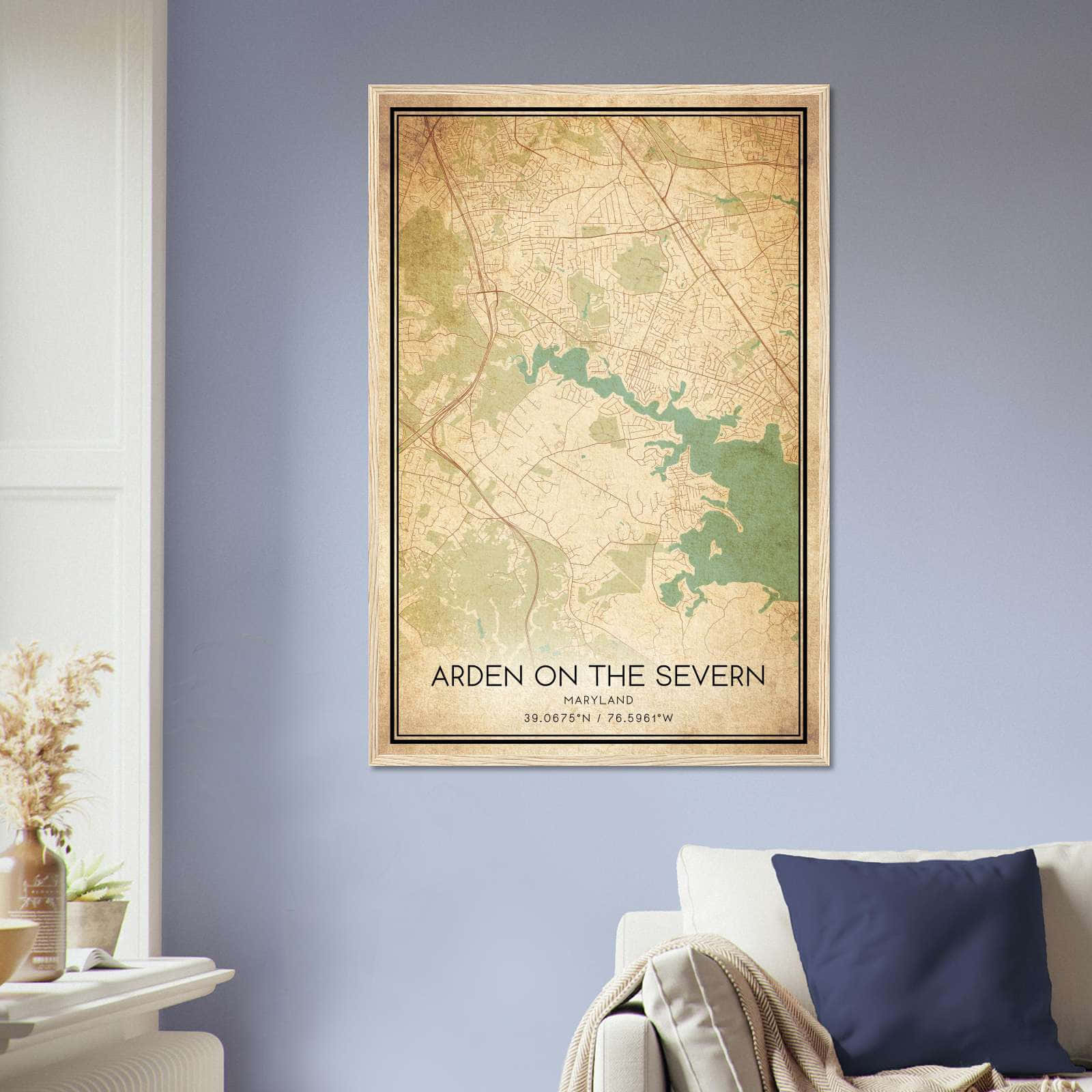 Vintage Arden On The Severn Maryland Map Poster, Arden On The Severn MD City Road Wall Art Print