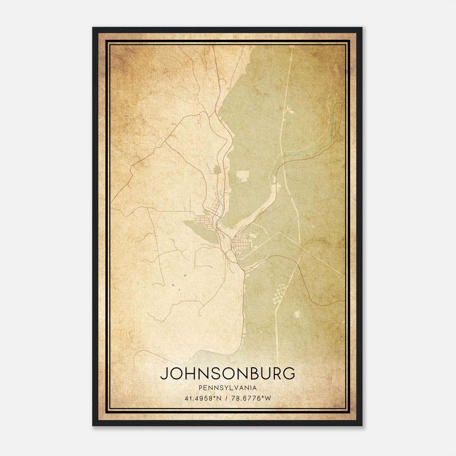 Vintage Johnsonburg Pennsylvania Map Poster, Johnsonburg PA City Road Wall Art Print Vintage Johnsonburg Pennsylvania Map Poster, Johnsonburg PA City Road Wall Art Print