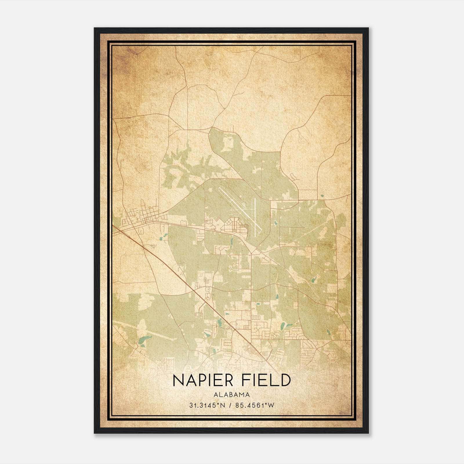 Vintage Napier Field Alabama Map Poster, Napier Field AL City Road Wall Art Print Vintage Napier Field Alabama Map Poster, Napier Field AL City Road Wall Art Print