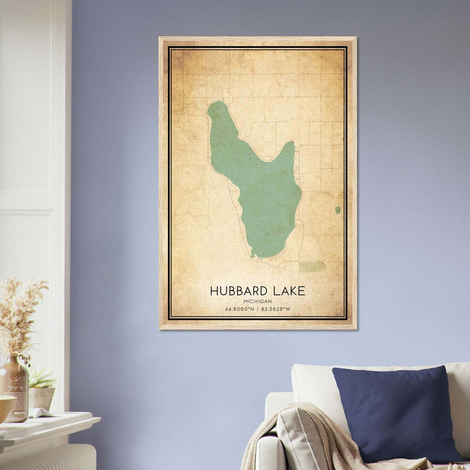 Vintage Hubbard Lake Michigan Map Poster, Hubbard Lake MI City Road Wall Art Print
