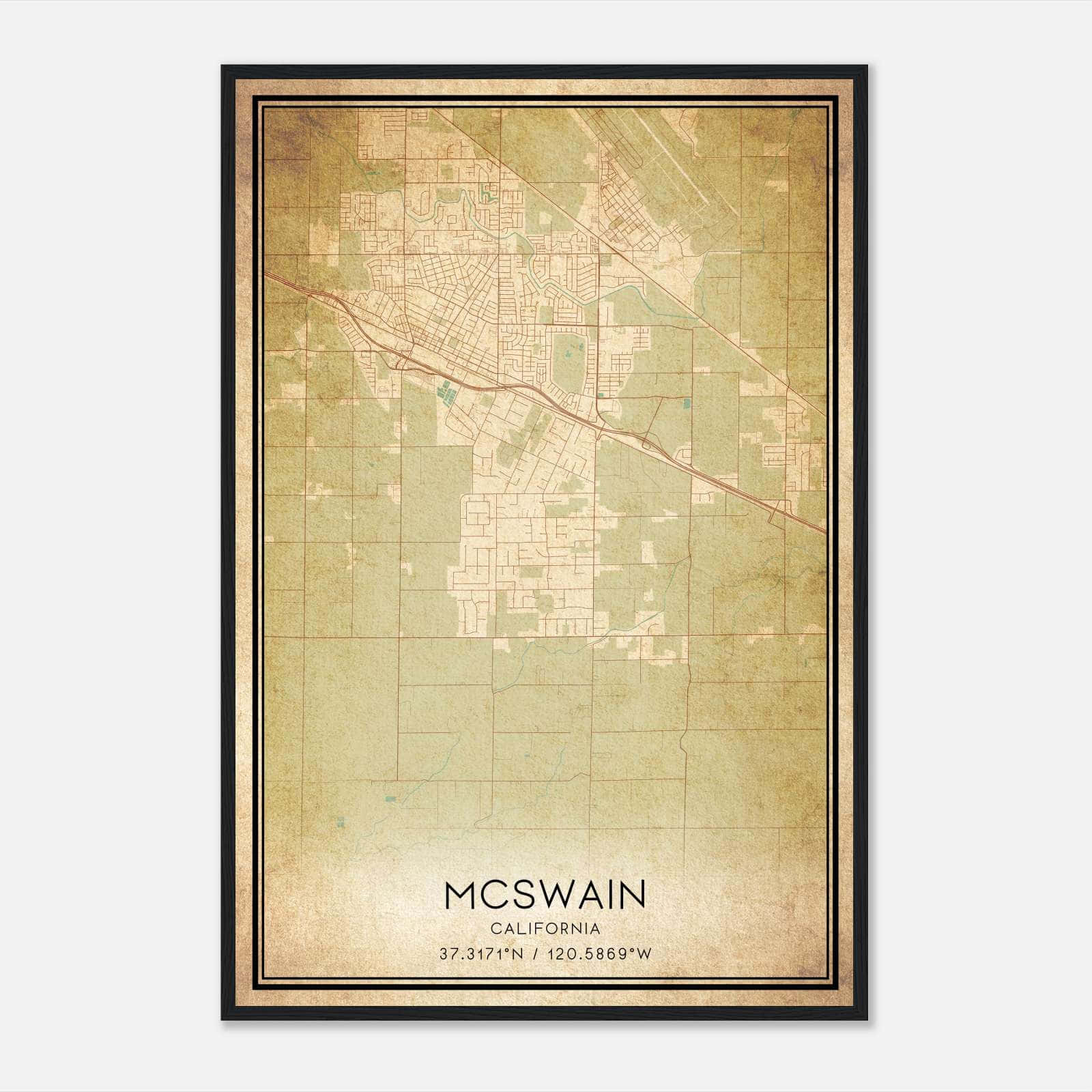 Vintage Mcswain California Map Poster, Mcswain CA City Road Wall Art Print Vintage Mcswain California Map Poster, Mcswain CA City Road Wall Art Print