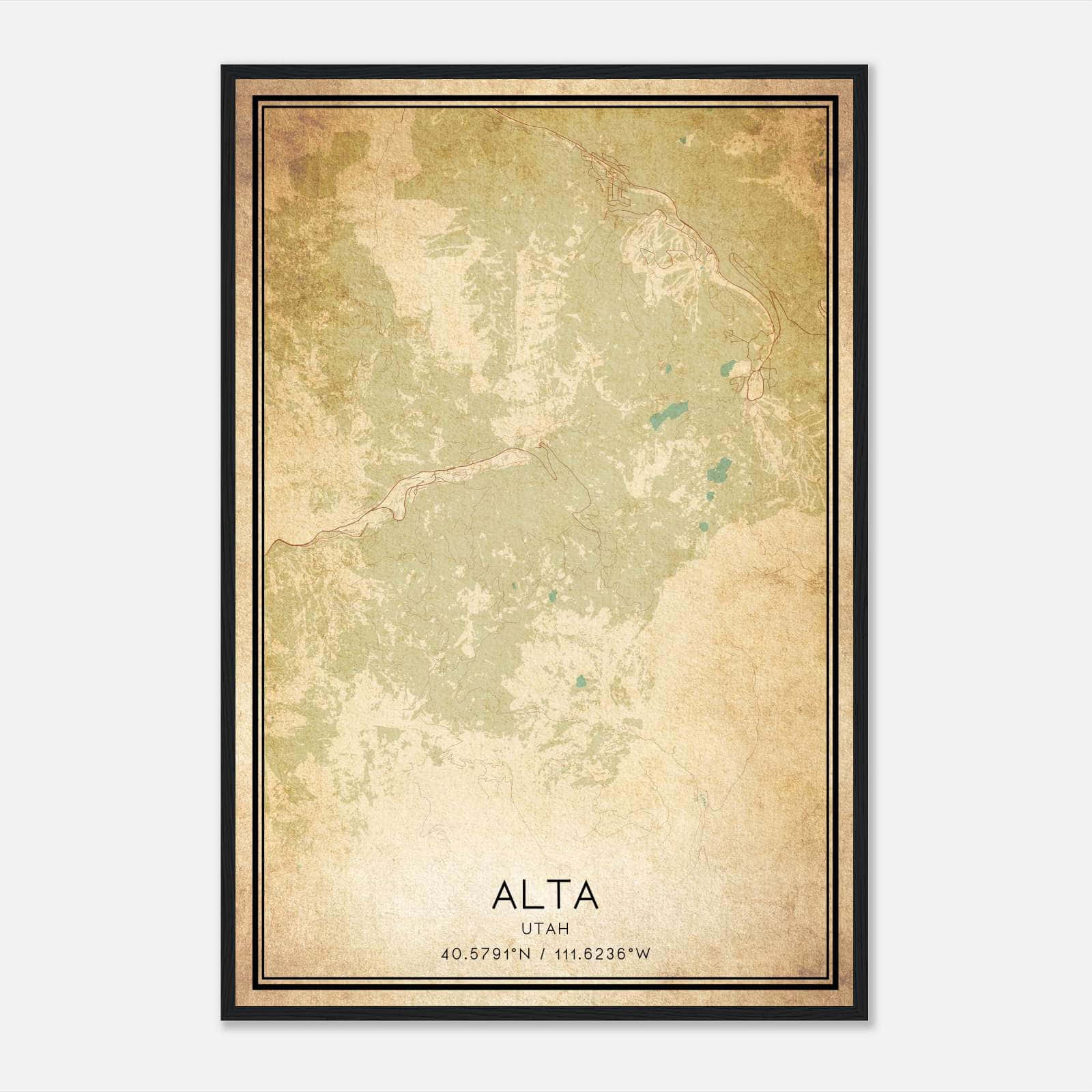 Vintage Alta Utah Map Poster, Alta UT City Road Wall Art Print Vintage Alta Utah Map Poster, Alta UT City Road Wall Art Print