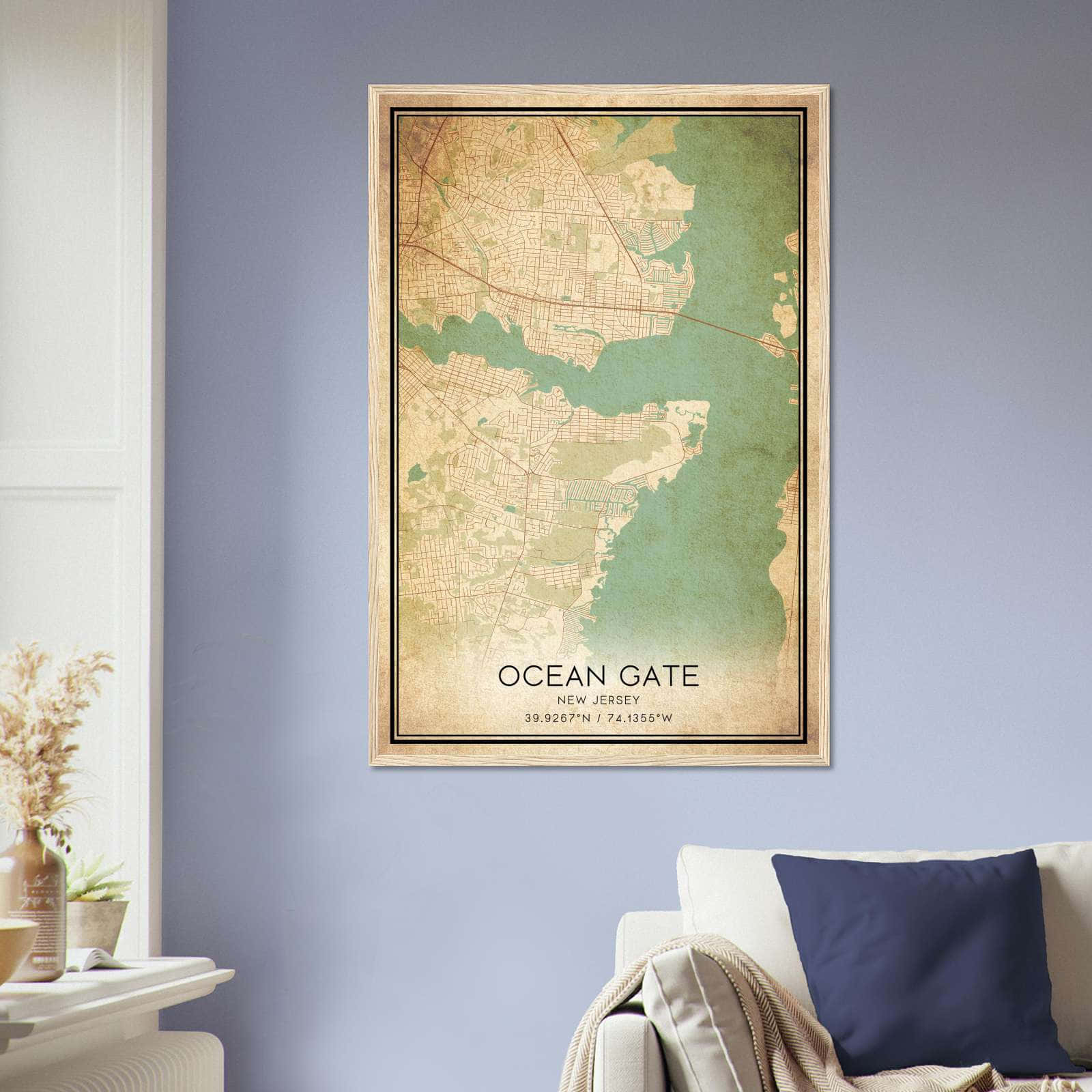 Vintage Ocean Gate New Jersey Map Poster, Ocean Gate NJ City Road Wall Art Print