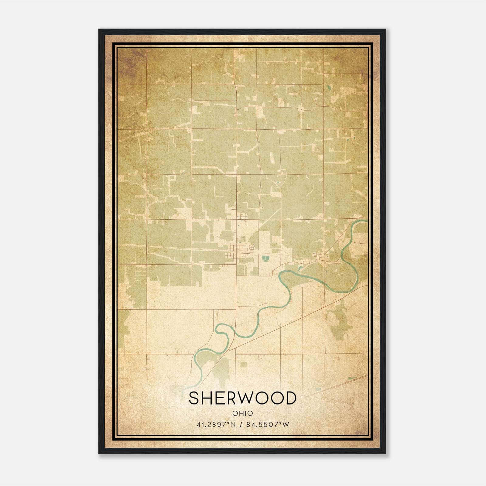 Vintage Sherwood Ohio Map Poster, Sherwood OH City Road Wall Art Print Vintage Sherwood Ohio Map Poster, Sherwood OH City Road Wall Art Print