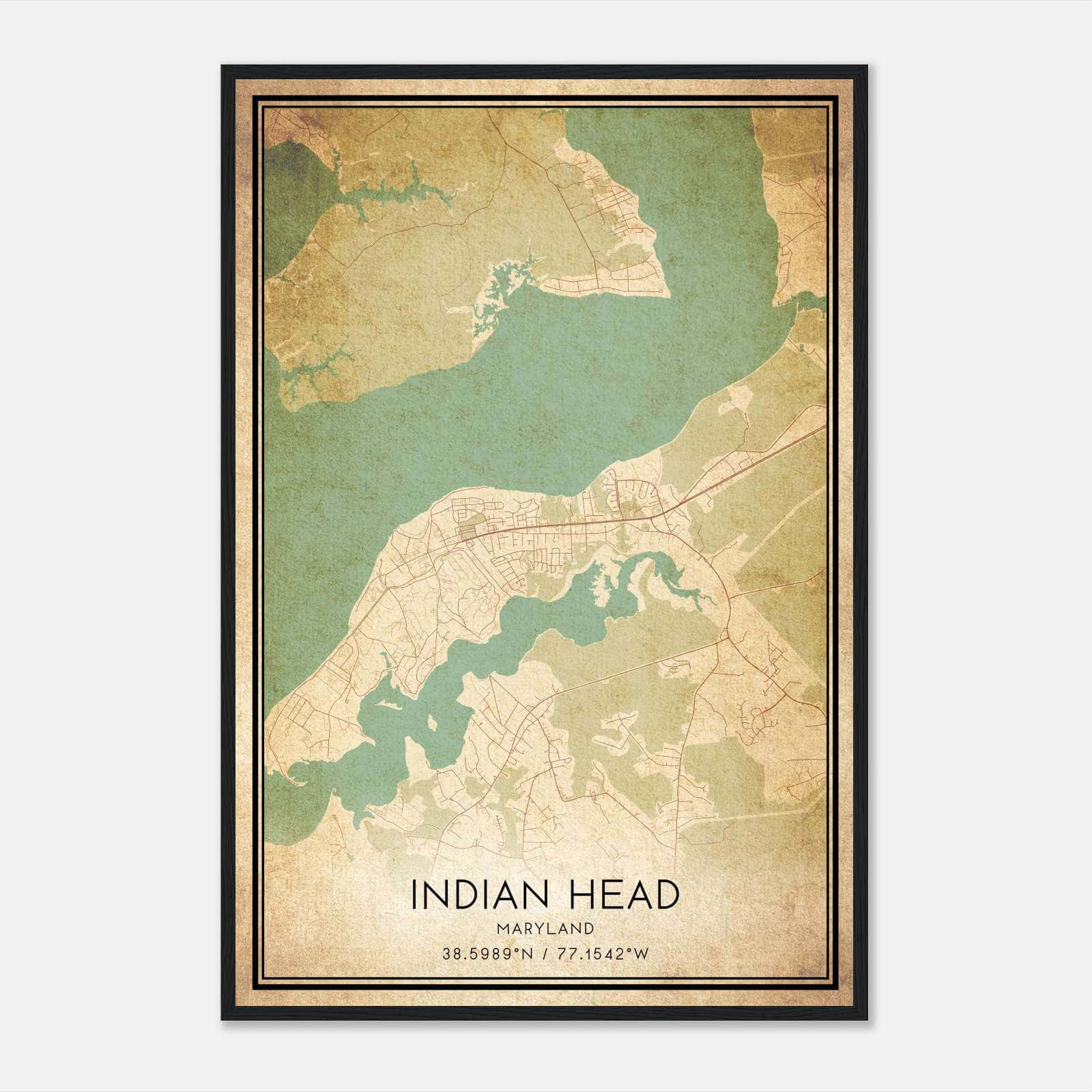 Vintage Indian Head Maryland Map Poster, Indian Head MD City Road Wall Art Print Vintage Indian Head Maryland Map Poster, Indian Head MD City Road Wall Art Print