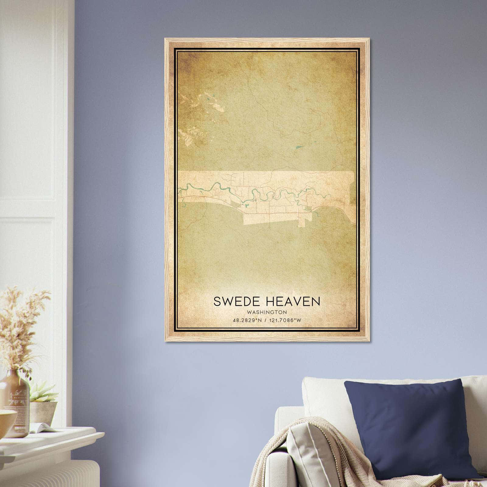 Vintage Swede Heaven Washington Map Poster, Swede Heaven WA City Road Wall Art Print