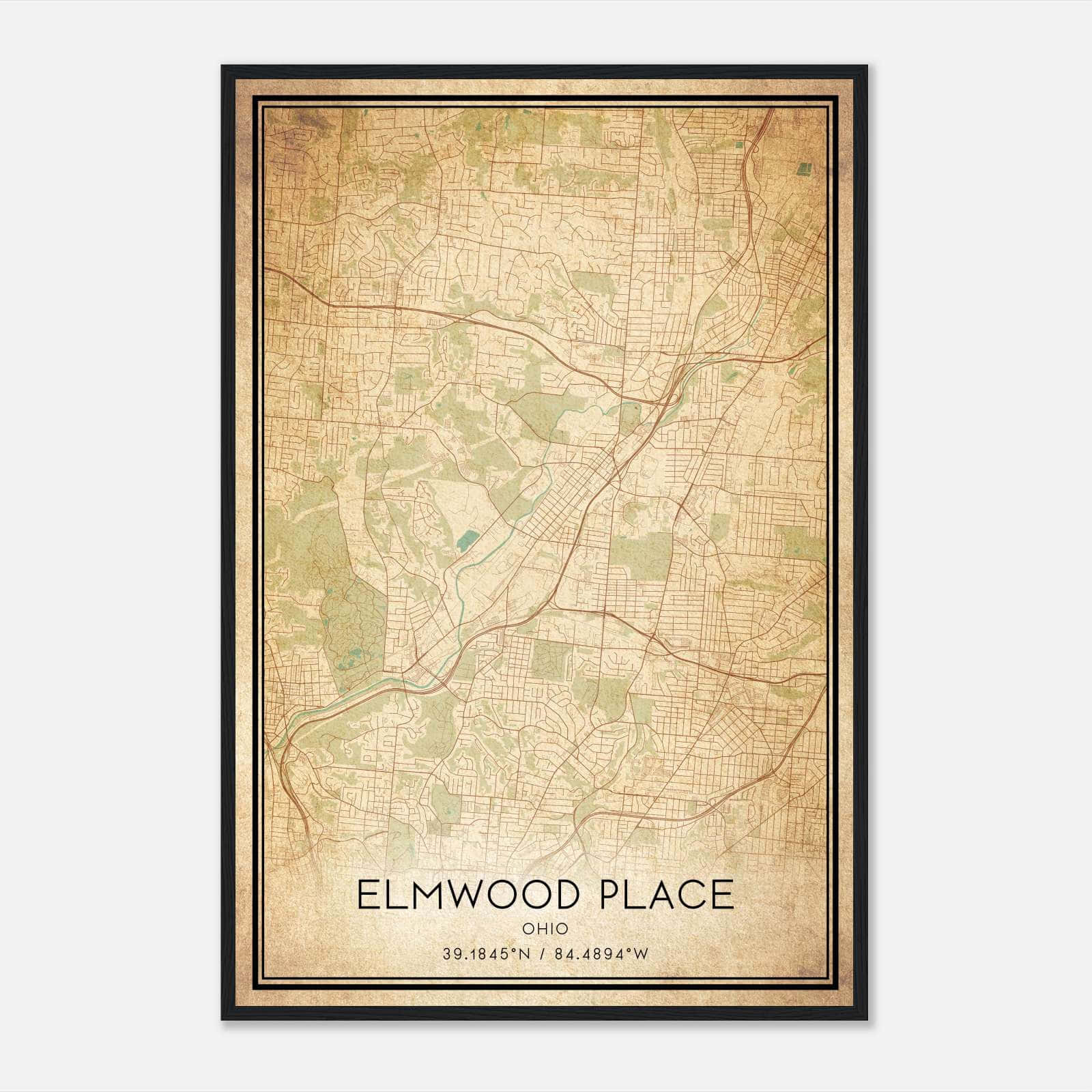 Vintage Elmwood Place Ohio Map Poster, Elmwood Place OH City Road Wall Art Print Vintage Elmwood Place Ohio Map Poster, Elmwood Place OH City Road Wall Art Print