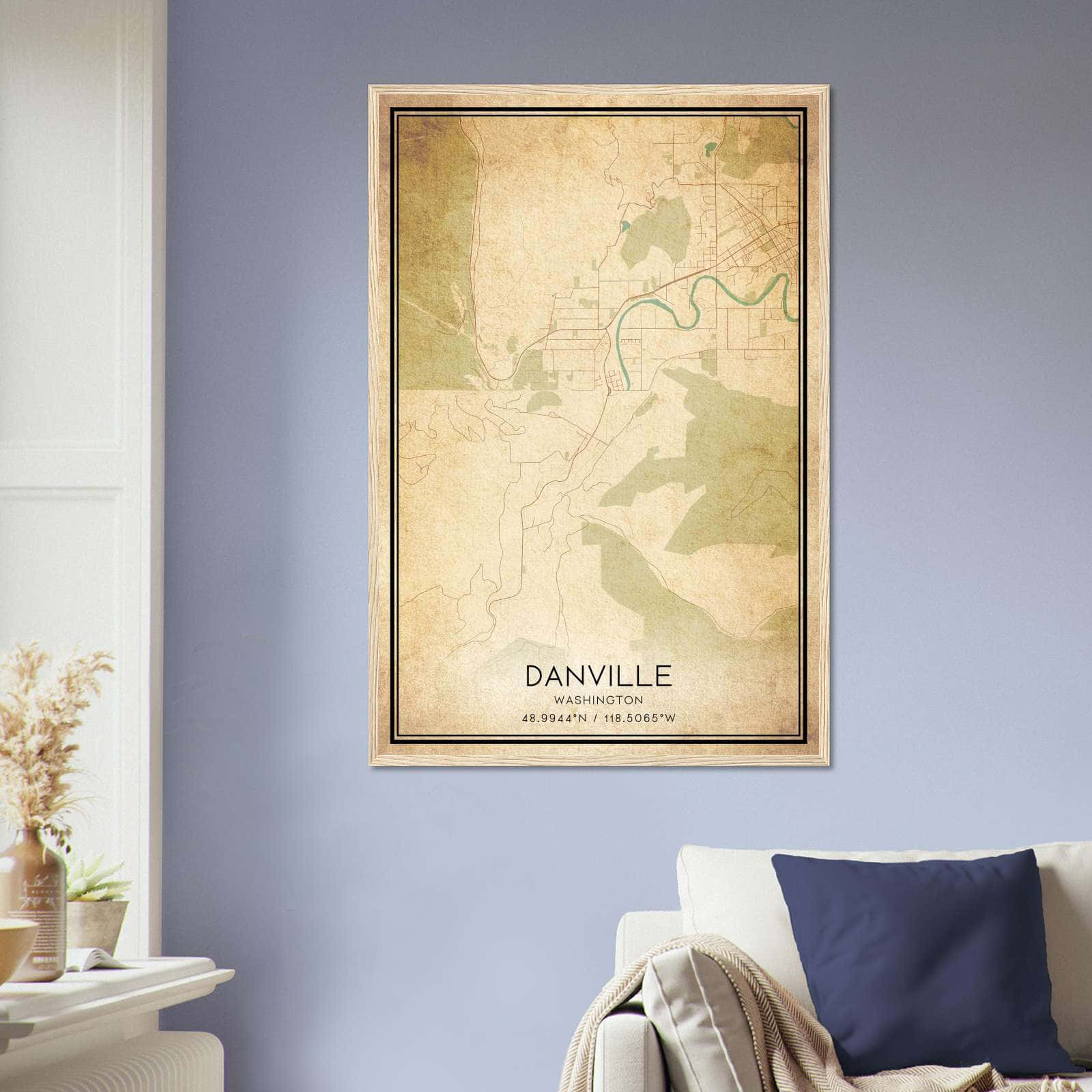 Vintage Danville Washington Map Poster, Danville WA City Road Wall Art Print