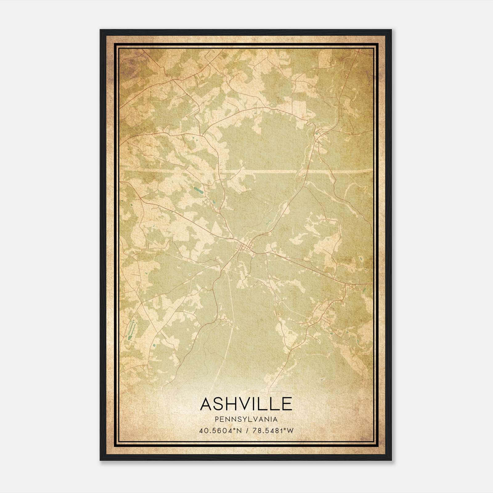 Vintage Ashville Pennsylvania Map Poster, Ashville PA City Road Wall Art Print Vintage Ashville Pennsylvania Map Poster, Ashville PA City Road Wall Art Print