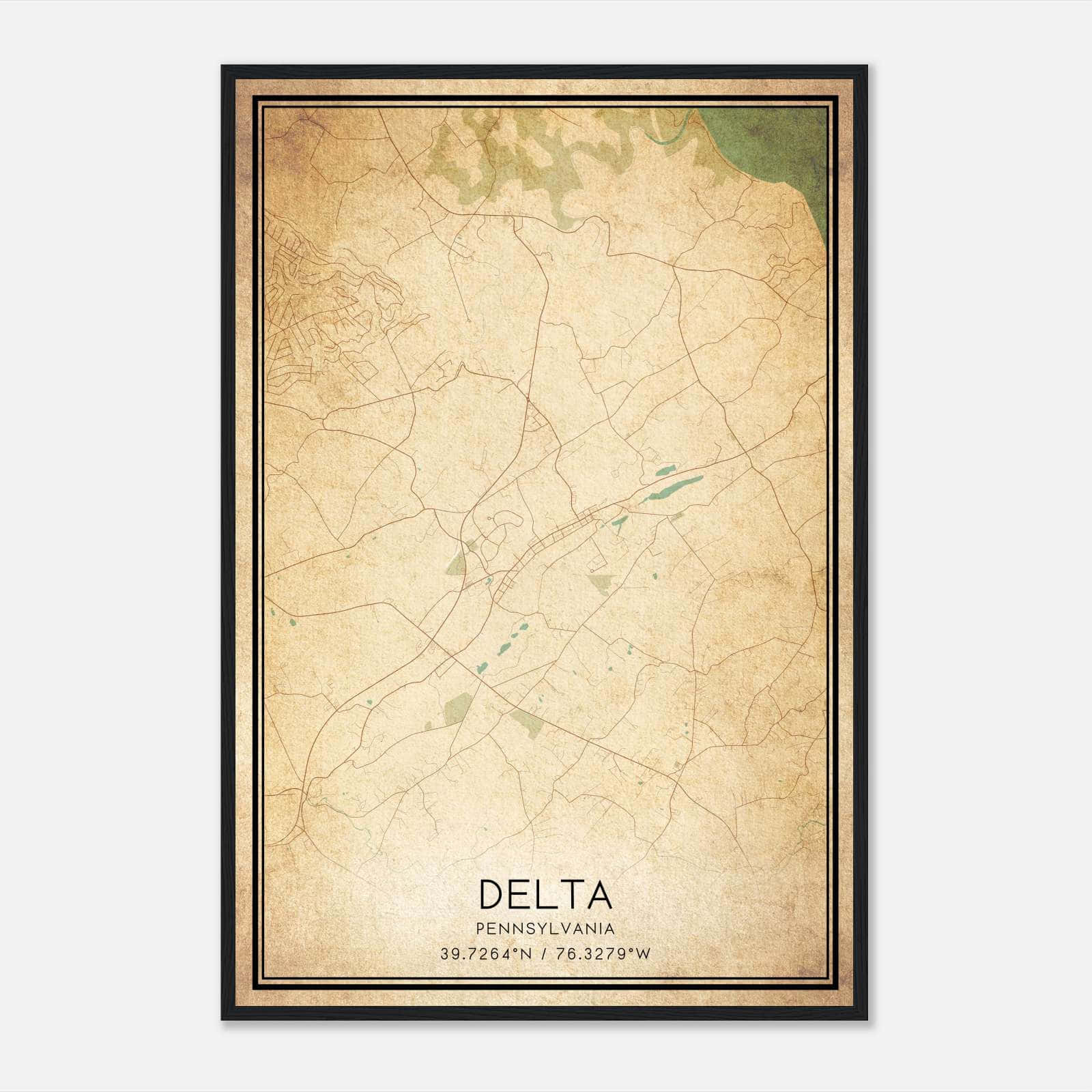 Vintage Delta Pennsylvania Map Poster, Delta PA City Road Wall Art 
