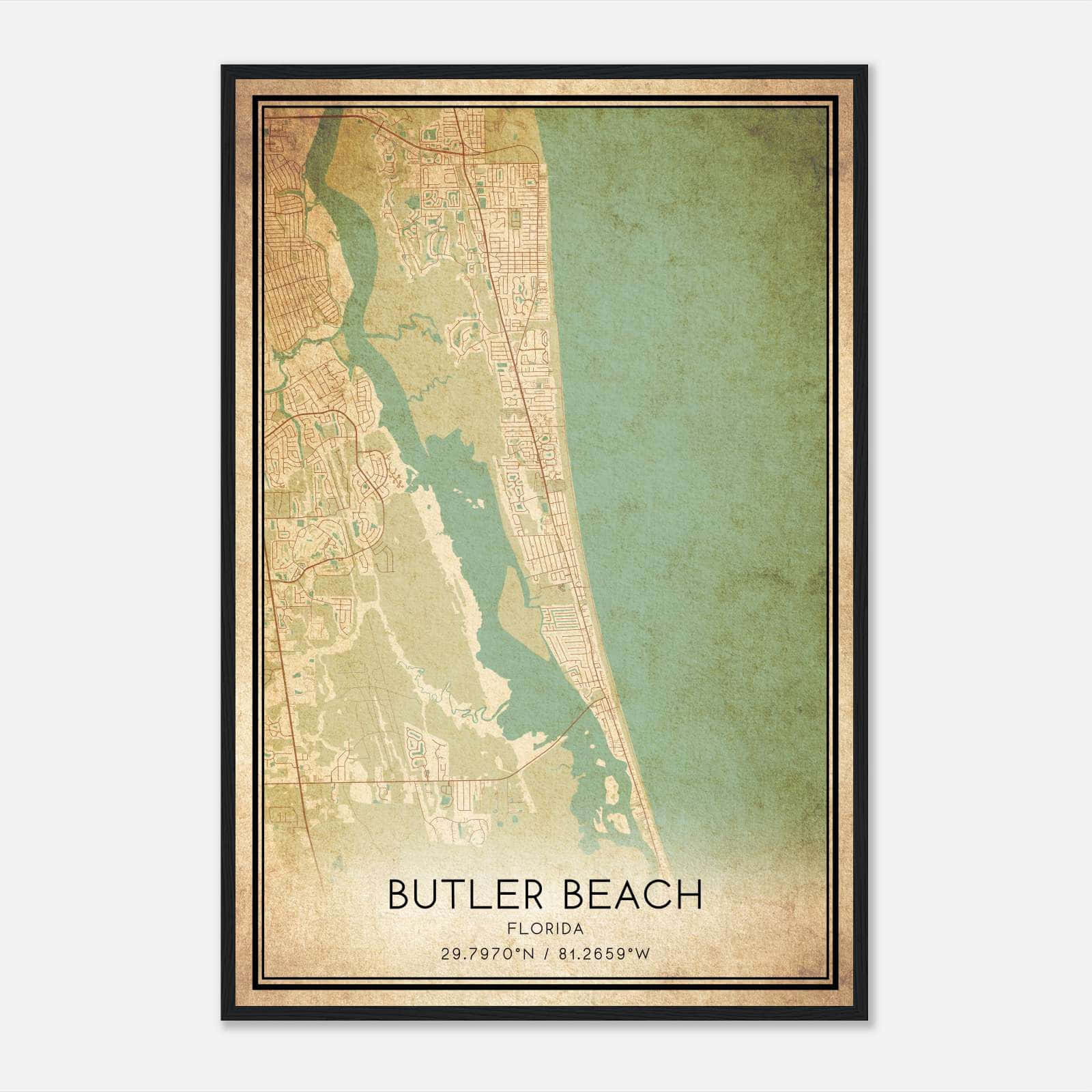 Vintage Butler Beach Florida Map Poster, Butler Beach FL City Road Wall Art Print Vintage Butler Beach Florida Map Poster, Butler Beach FL City Road Wall Art Print