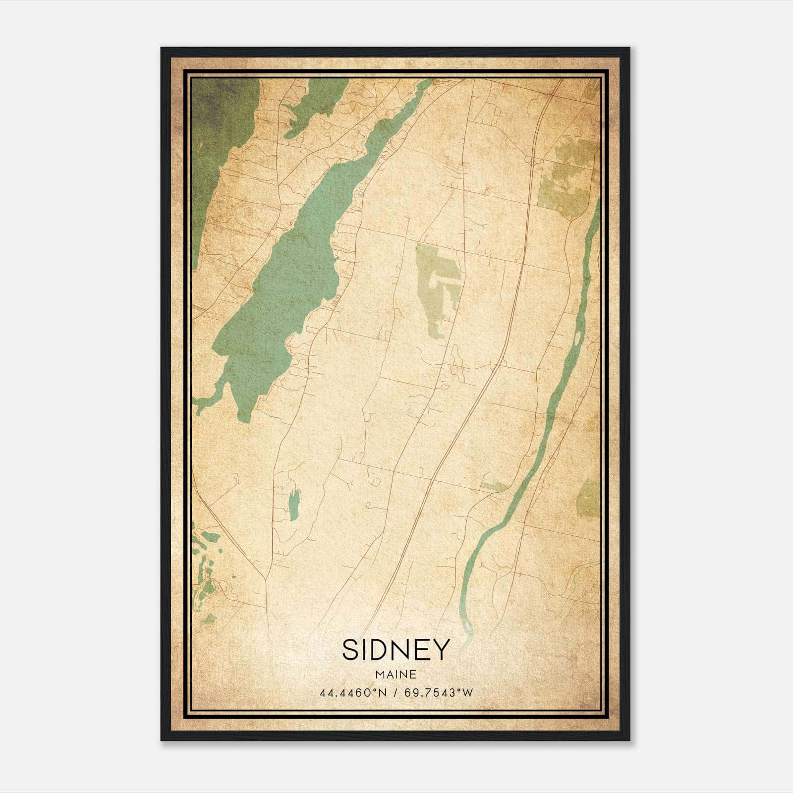 Vintage Sidney Maine Map Poster, Sidney ME City Road Wall Art Print Vintage Sidney Maine Map Poster, Sidney ME City Road Wall Art Print