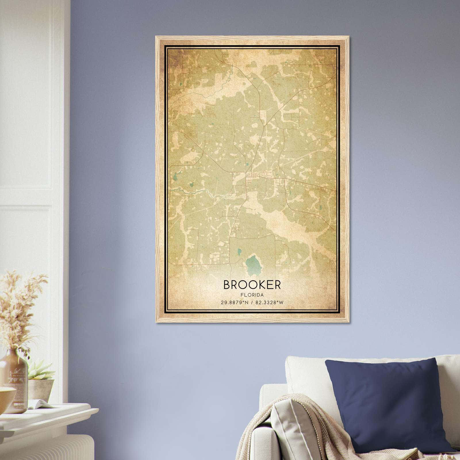 Vintage Brooker Florida Map Poster, Brooker FL City Road Wall Art Print