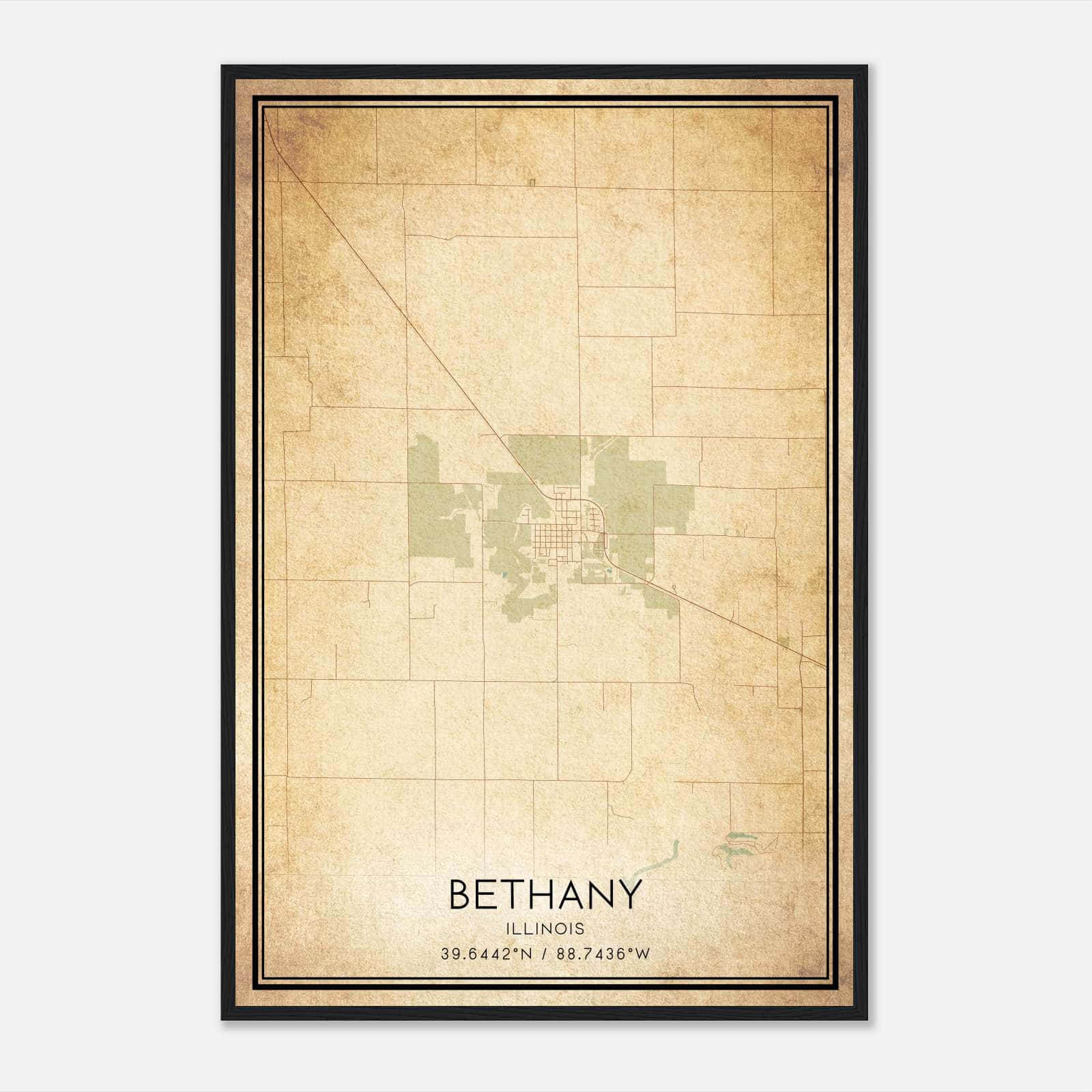 Vintage Bethany Illinois Map Poster, Bethany IL City Road Wall Art Print Vintage Bethany Illinois Map Poster, Bethany IL City Road Wall Art Print