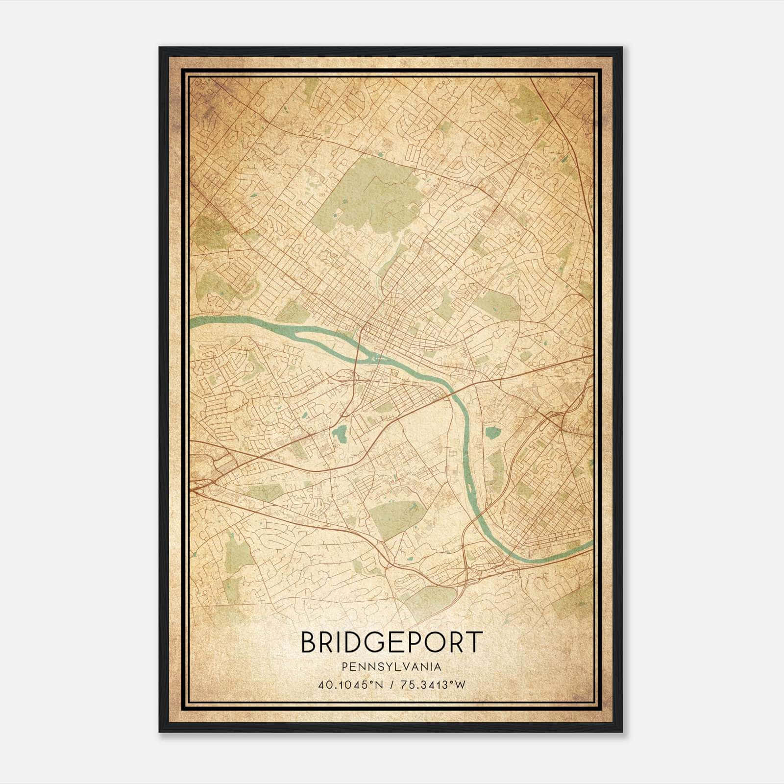 Vintage Bridgeport Pennsylvania Map Poster, Bridgeport PA City Road Wall Art Print Vintage Bridgeport Pennsylvania Map Poster, Bridgeport PA City Road Wall Art Print
