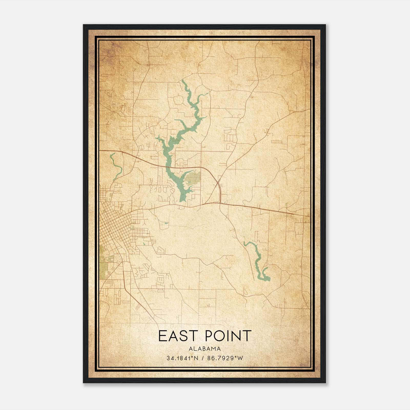 Vintage East Point Alabama Map Poster, East Point AL City Road Wall Art Print Vintage East Point Alabama Map Poster, East Point AL City Road Wall Art Print