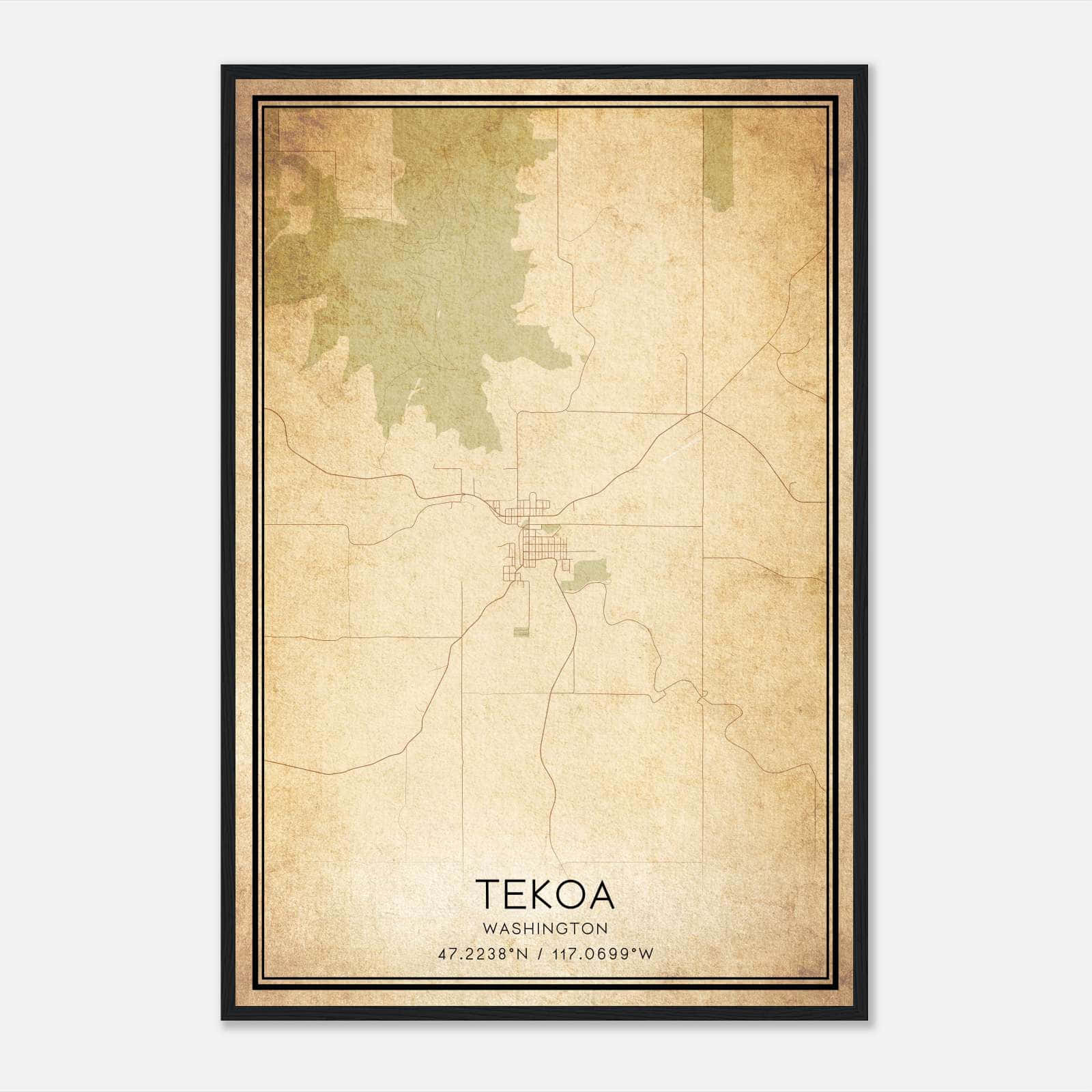 Vintage Tekoa Washington Map Poster, Tekoa WA City Road Wall