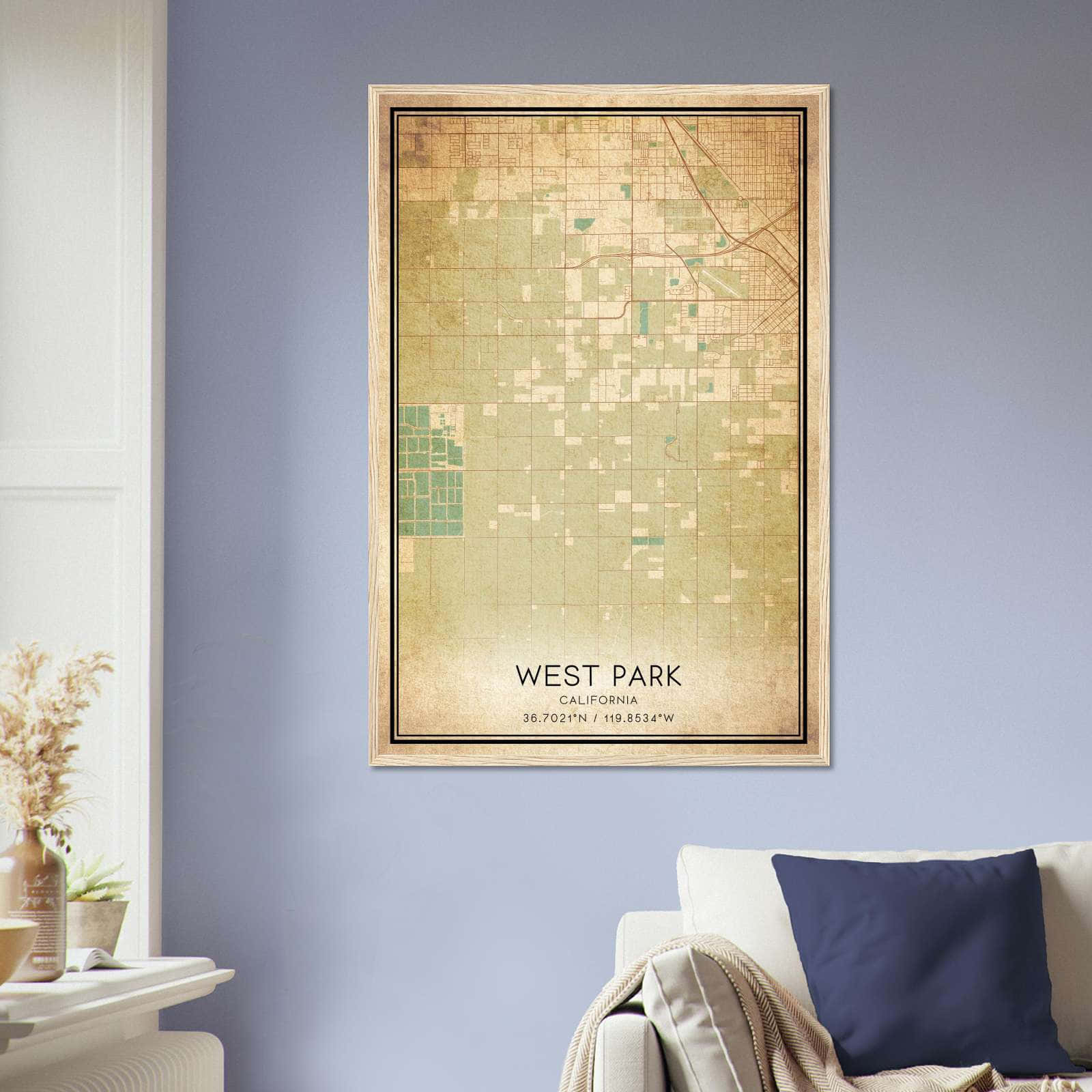 Vintage West Park California Map Poster, West Park CA City Road Wall Art Print