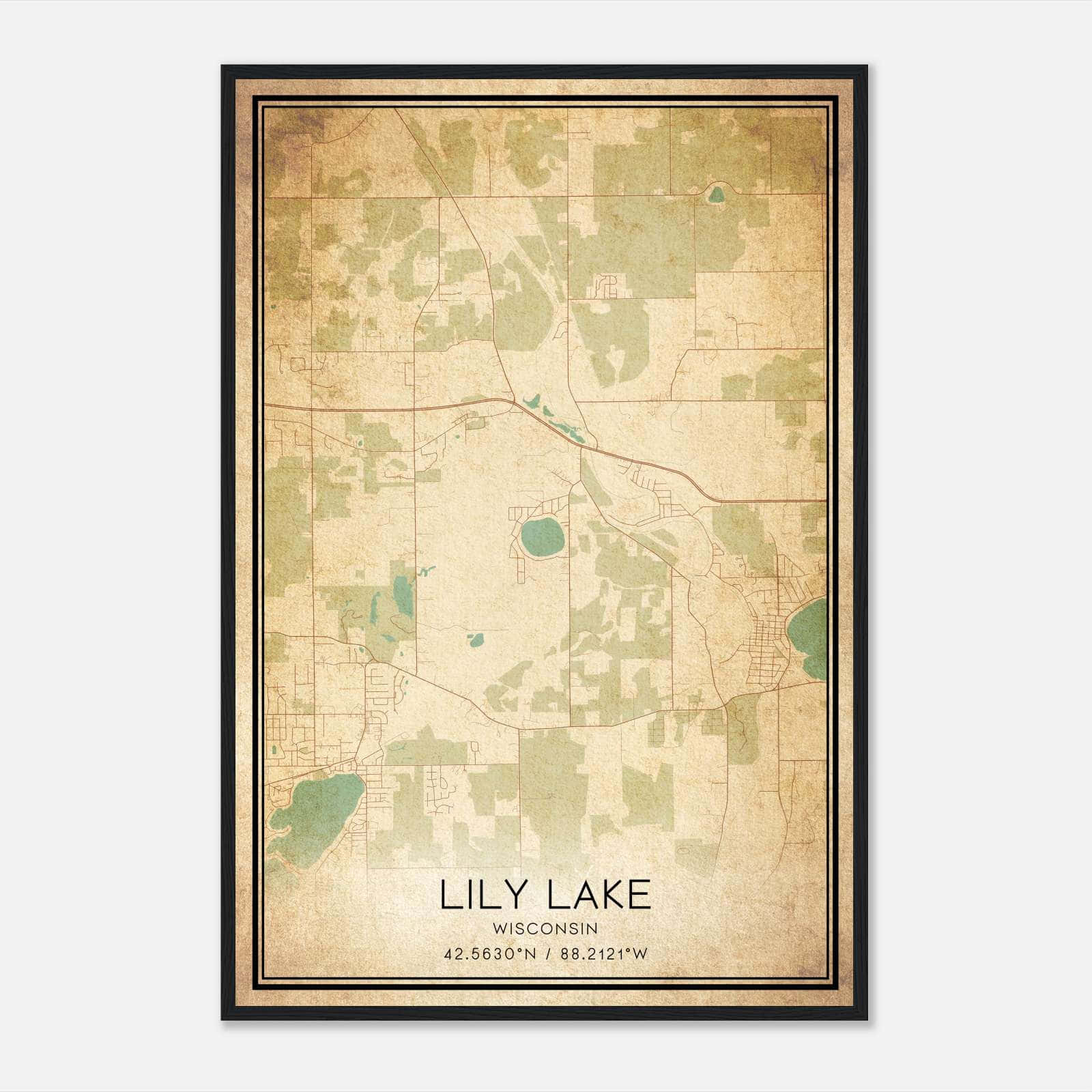 Vintage Lily Lake Wisconsin Map Poster, Lily Lake WI City Road Wall Art Print Vintage Lily Lake Wisconsin Map Poster, Lily Lake WI City Road Wall Art Print