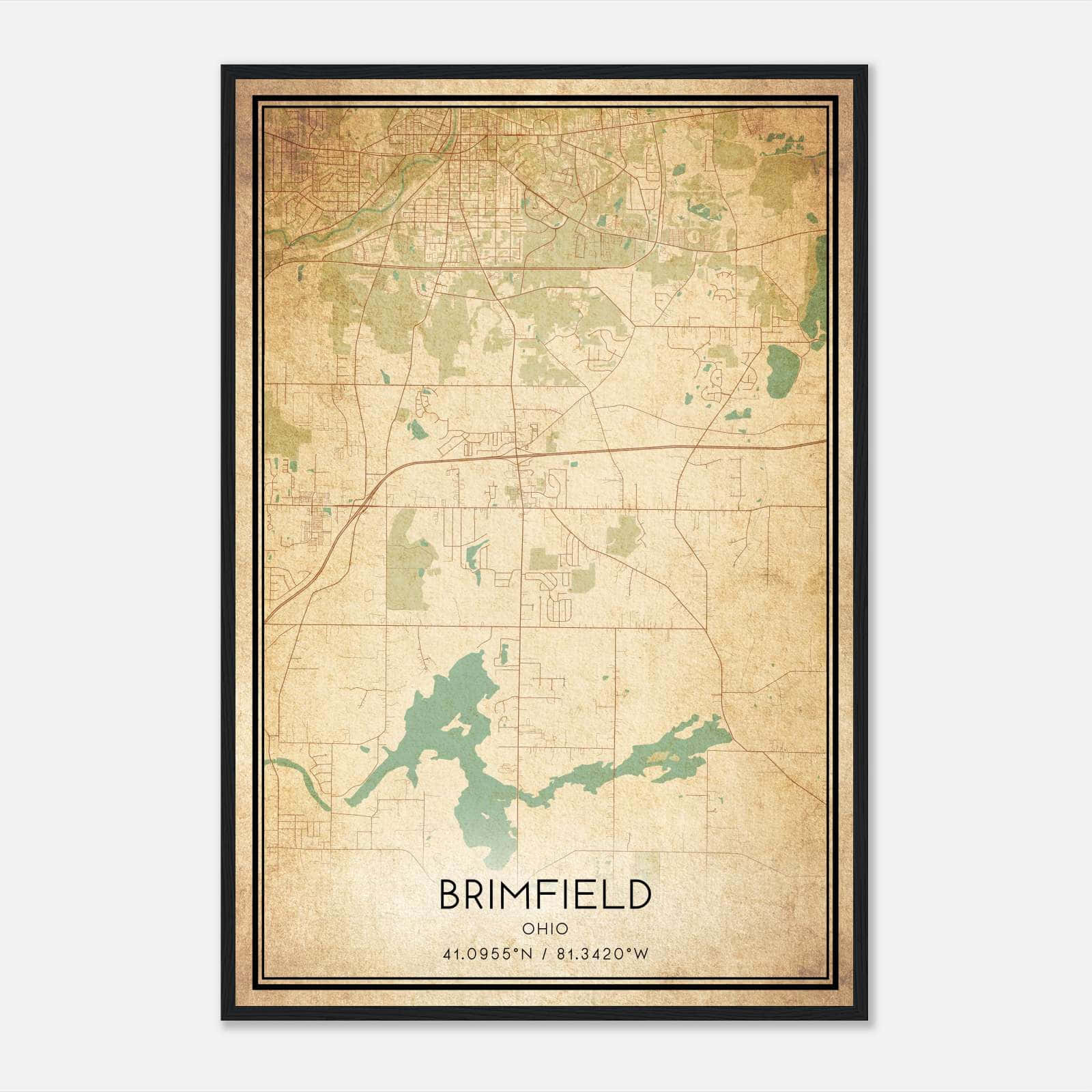 Vintage Brimfield Ohio Map Poster, Brimfield OH City Road Wall Art Print Vintage Brimfield Ohio Map Poster, Brimfield OH City Road Wall Art Print