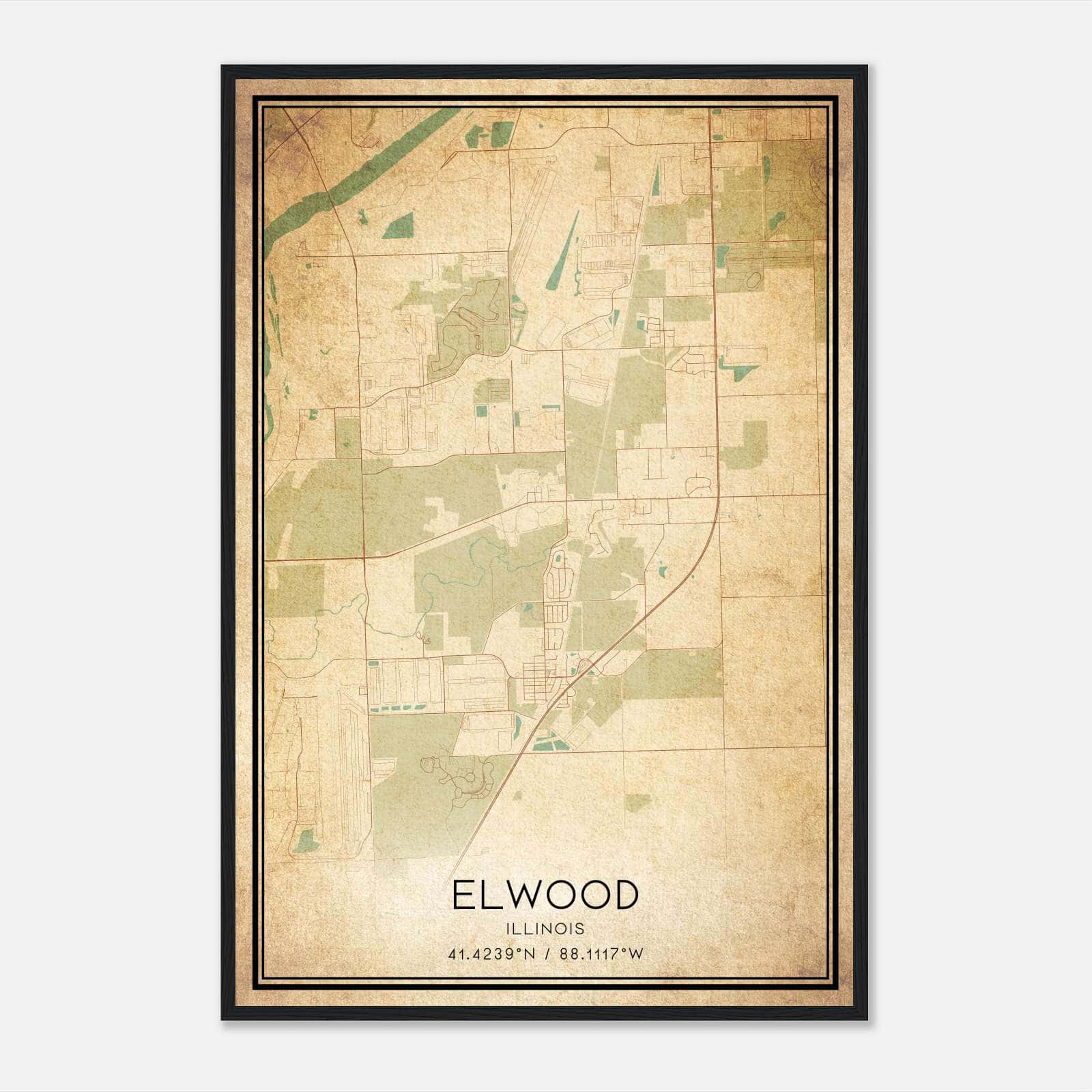 Vintage Elwood Illinois Map Poster, Elwood IL City Road Wall Art Print Vintage Elwood Illinois Map Poster, Elwood IL City Road Wall Art Print