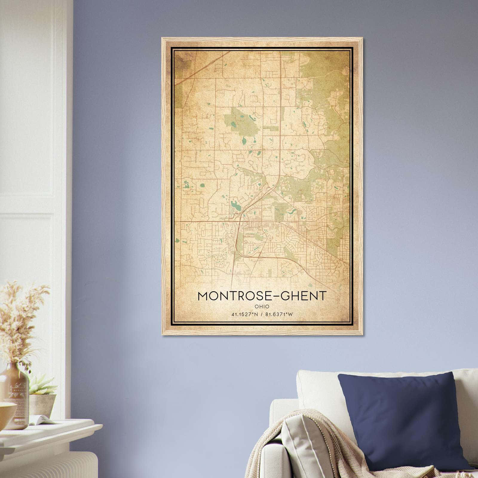 Vintage Montrose-Ghent Ohio Map Poster, Montrose-Ghent OH City Road Wall Art Print