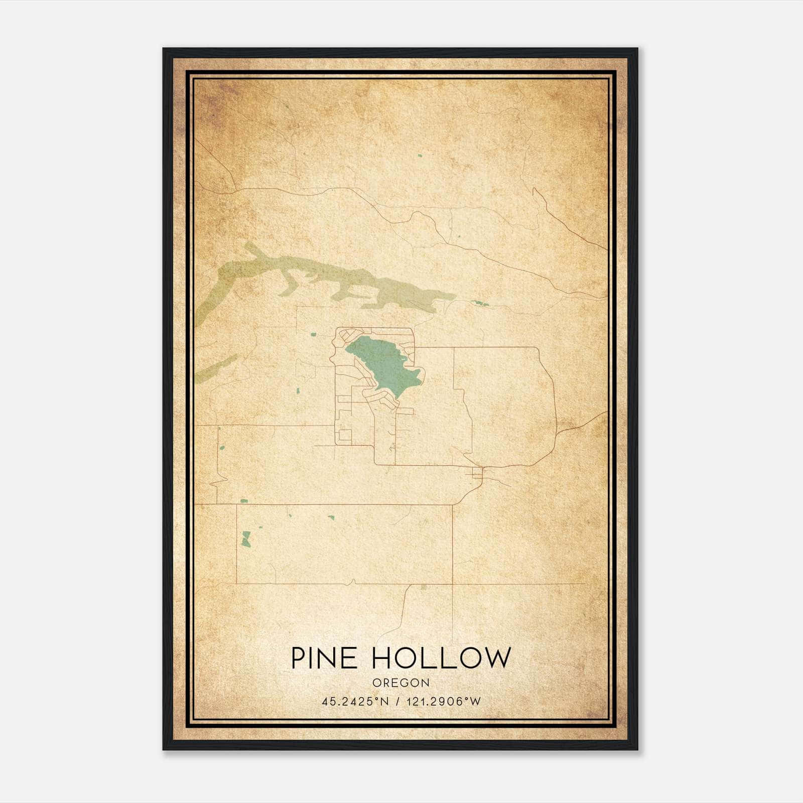 Vintage Pine Hollow Oregon Map Poster, Pine Hollow OR City Road Wall Art Print Vintage Pine Hollow Oregon Map Poster, Pine Hollow OR City Road Wall Art Print