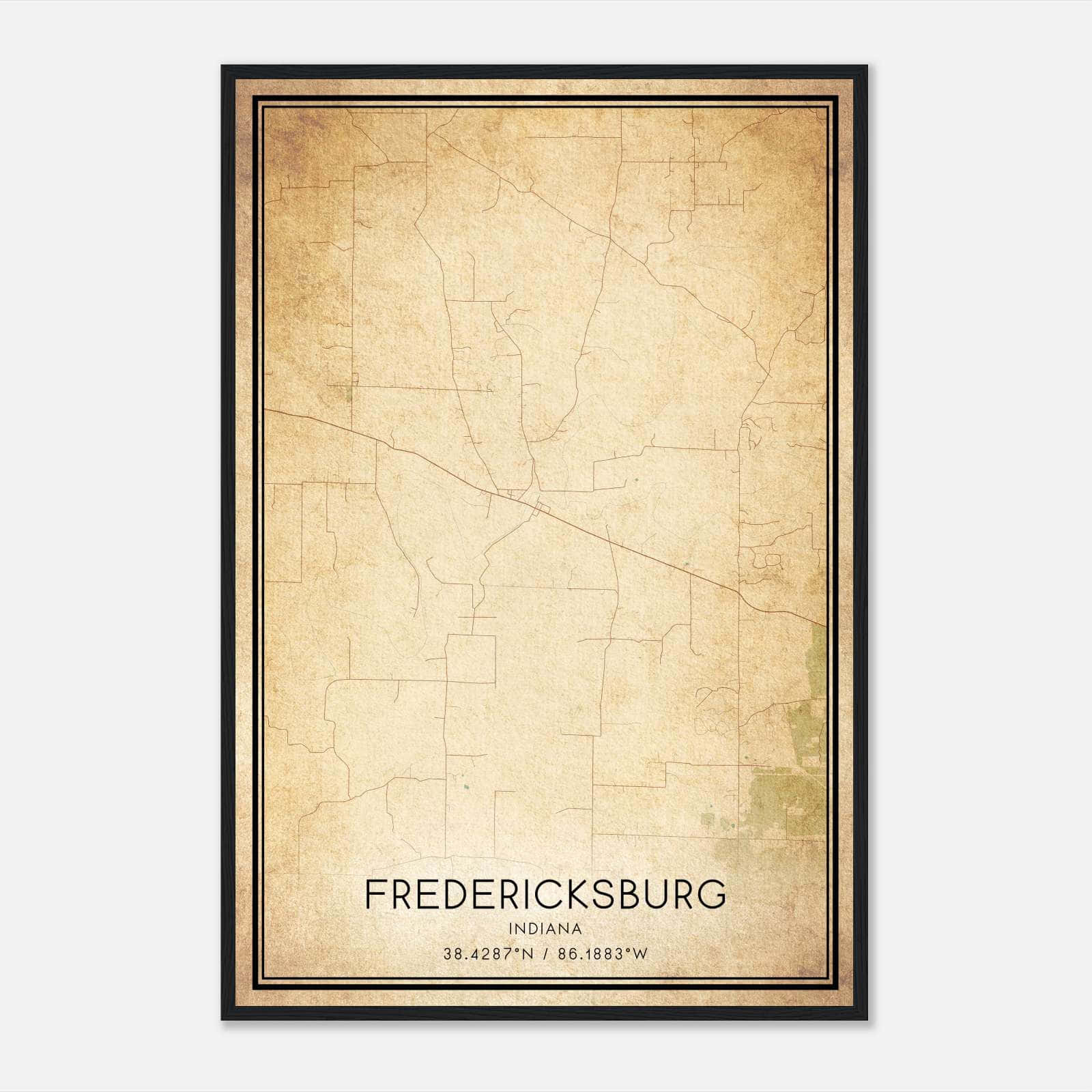 Vintage Fredericksburg Indiana Map Poster, Fredericksburg IN City Road Wall Art Print Vintage Fredericksburg Indiana Map Poster, Fredericksburg IN City Road Wall Art Print