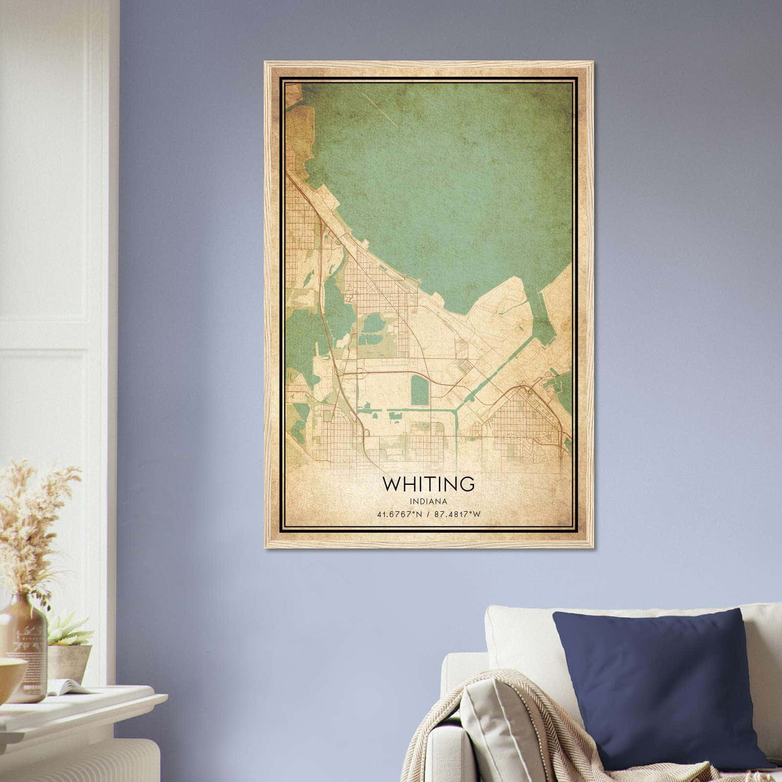 Vintage Whiting Indiana Map Poster, Whiting IN City Road Wall Art Print