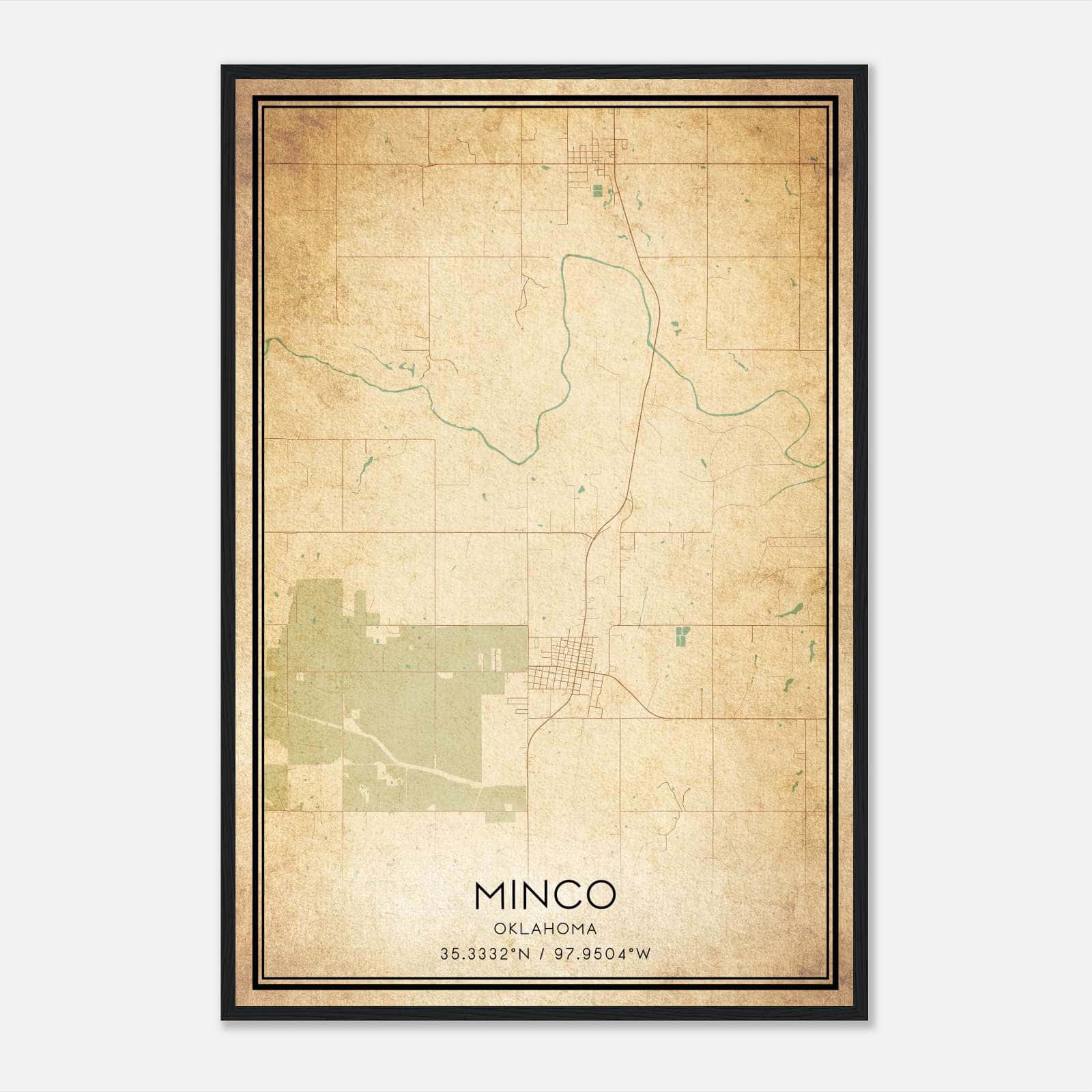 Vintage Minco Oklahoma Map Poster, Minco OK City Road Wall Art Print Vintage Minco Oklahoma Map Poster, Minco OK City Road Wall Art Print