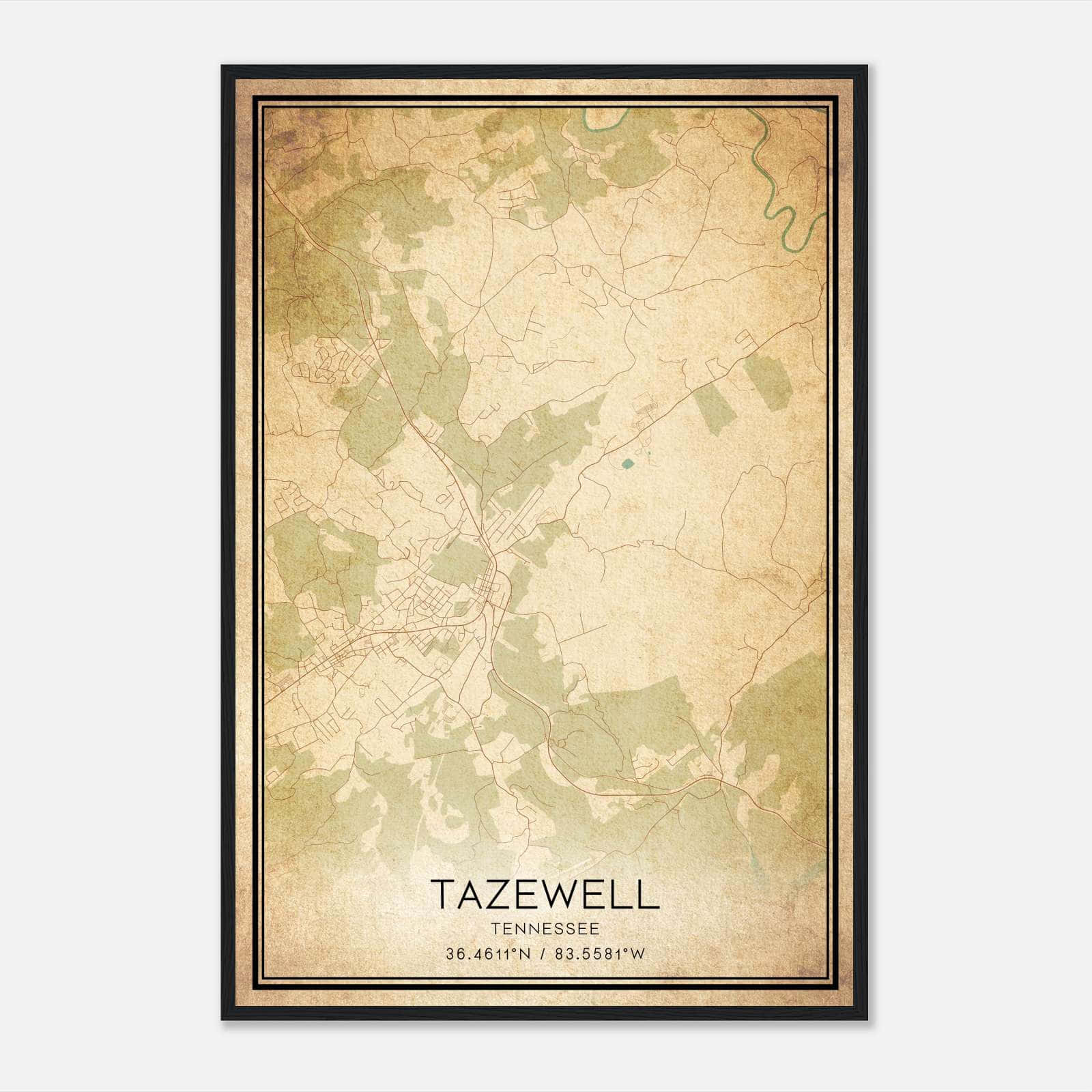 Vintage Tazewell Tennessee Map Poster, Tazewell TN City Road Wall Art Print Vintage Tazewell Tennessee Map Poster, Tazewell TN City Road Wall Art Print