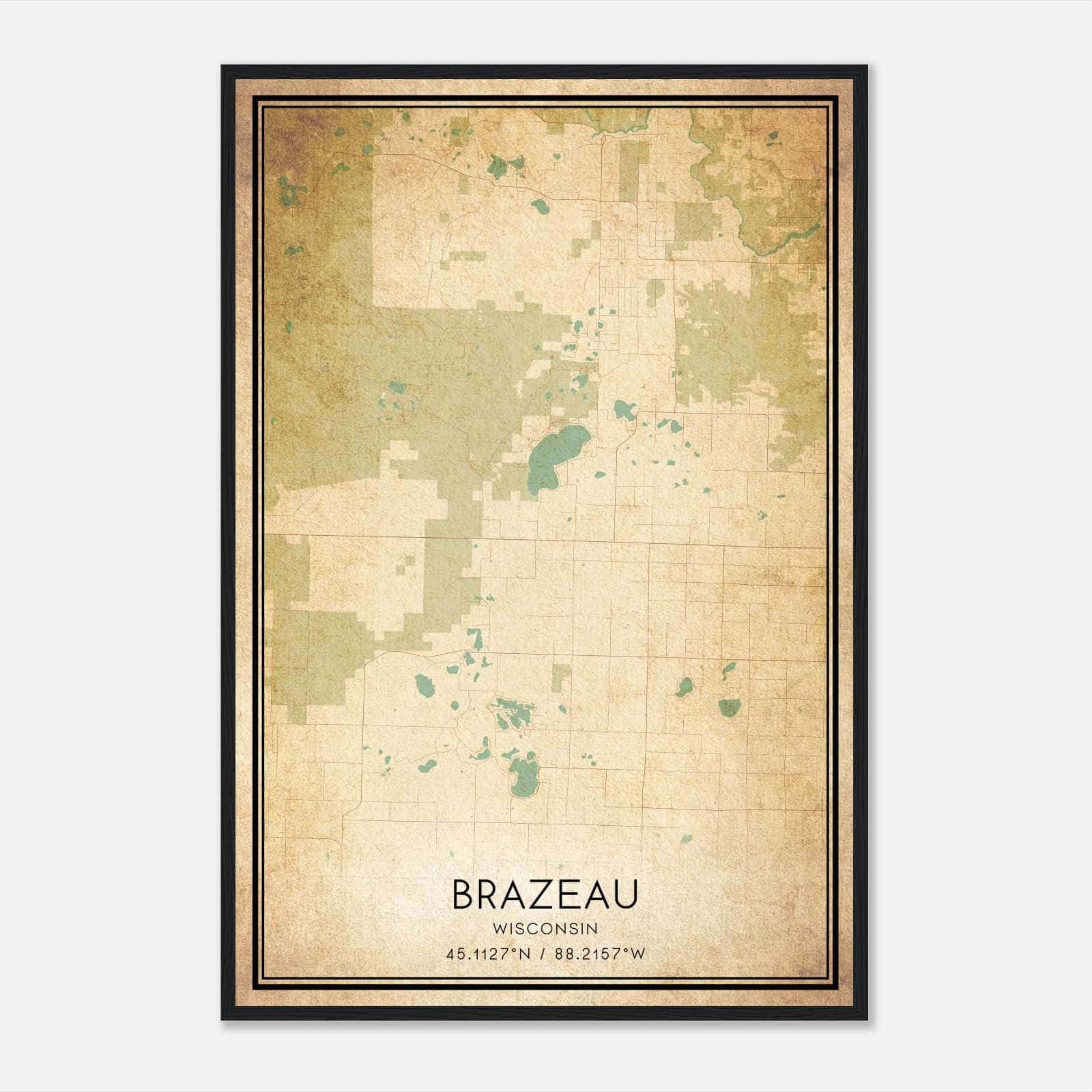 Vintage Brazeau Wisconsin Map Poster, Brazeau WI City Road Wall Art Print Vintage Brazeau Wisconsin Map Poster, Brazeau WI City Road Wall Art Print