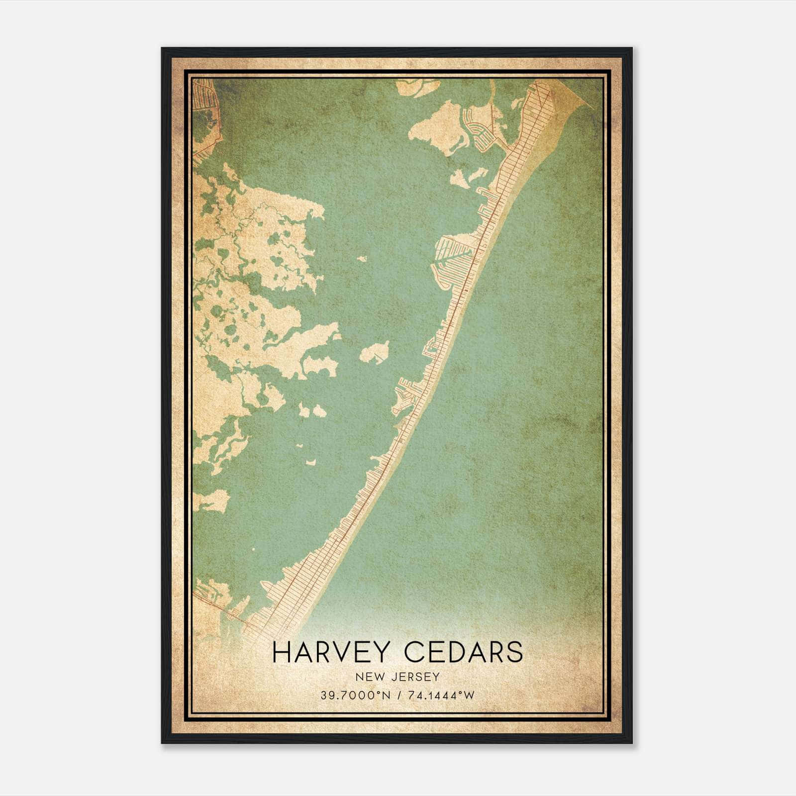 Vintage Harvey Cedars New Jersey Map Poster, Harvey Cedars NJ City Road Wall Art Print Vintage Harvey Cedars New Jersey Map Poster, Harvey Cedars NJ City Road Wall Art Print