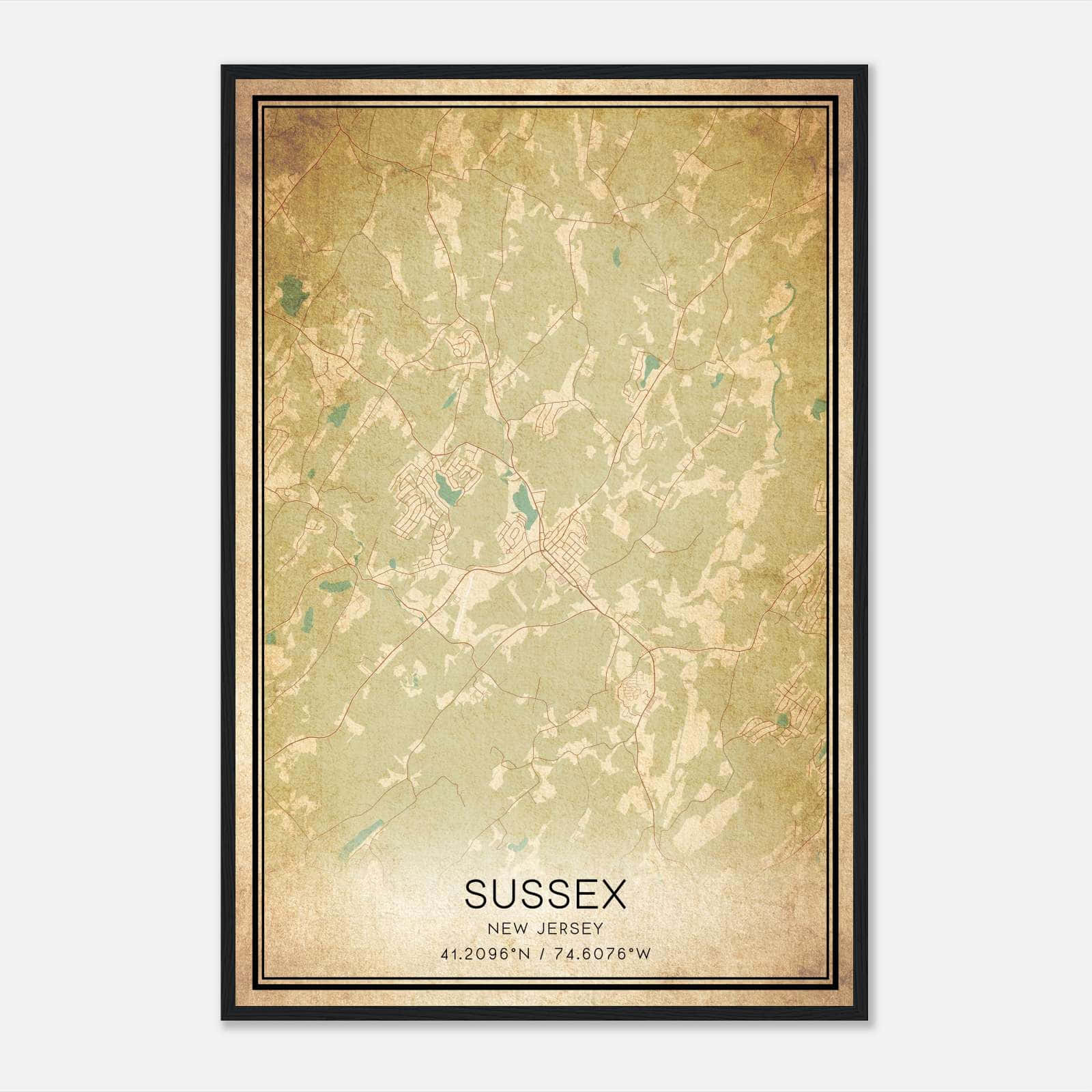 Vintage Sussex New Jersey Map Poster, Sussex NJ City Road Wall Art Print Vintage Sussex New Jersey Map Poster, Sussex NJ City Road Wall Art Print