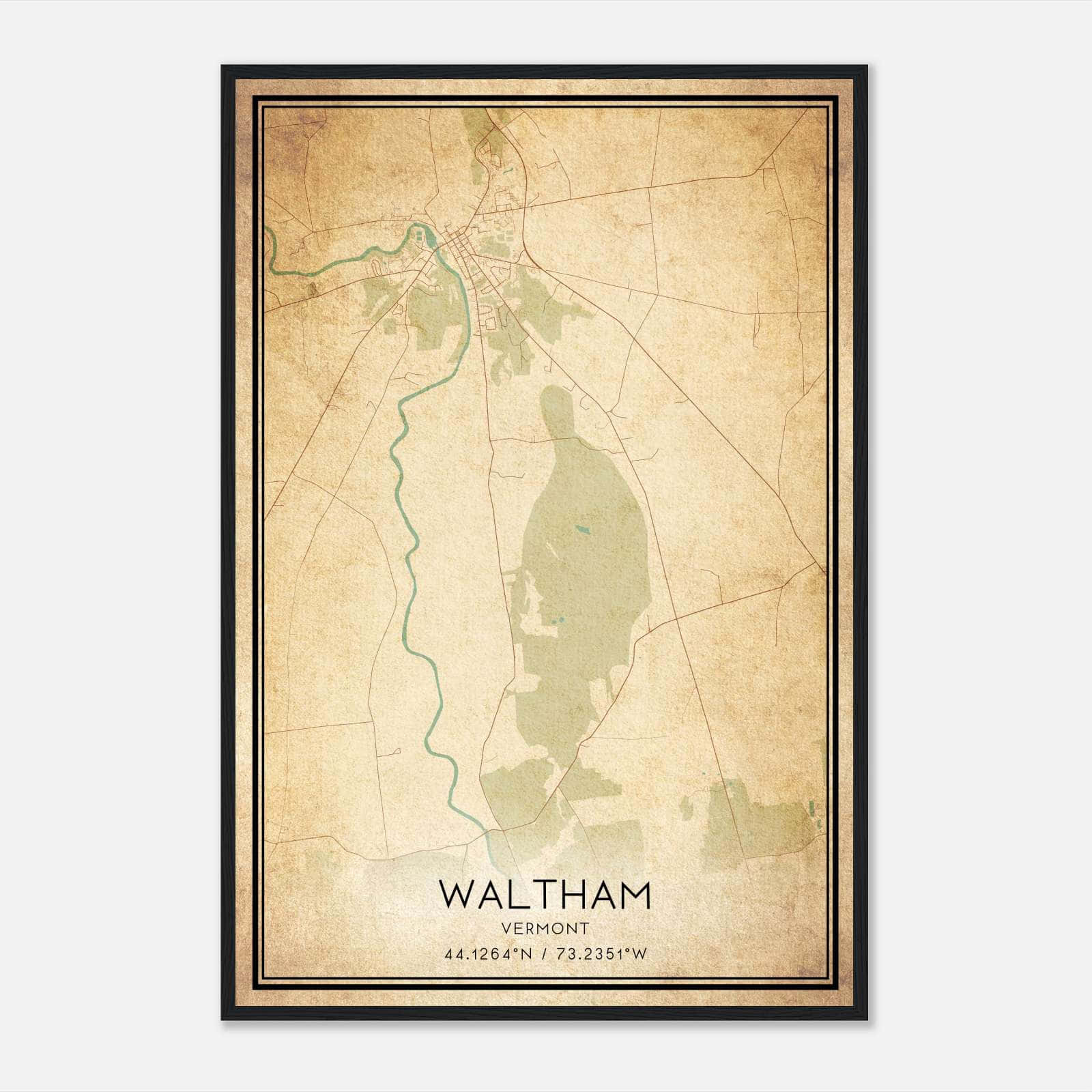 Vintage Waltham Vermont Map Poster, Waltham VT City Road Wall Art Print Vintage Waltham Vermont Map Poster, Waltham VT City Road Wall Art Print