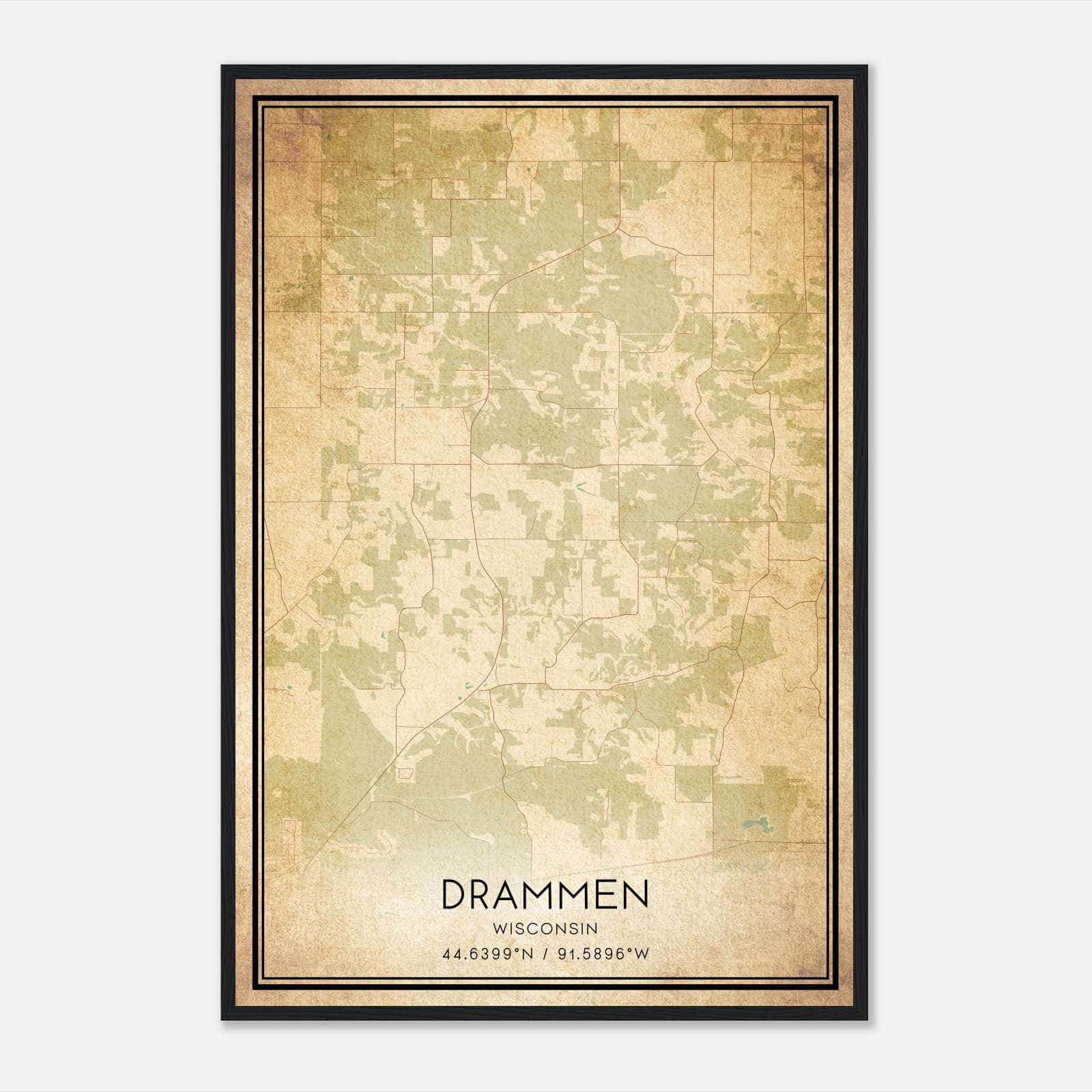 Vintage Drammen Wisconsin Map Poster, Drammen WI City Road Wall Art Print Vintage Drammen Wisconsin Map Poster, Drammen WI City Road Wall Art Print