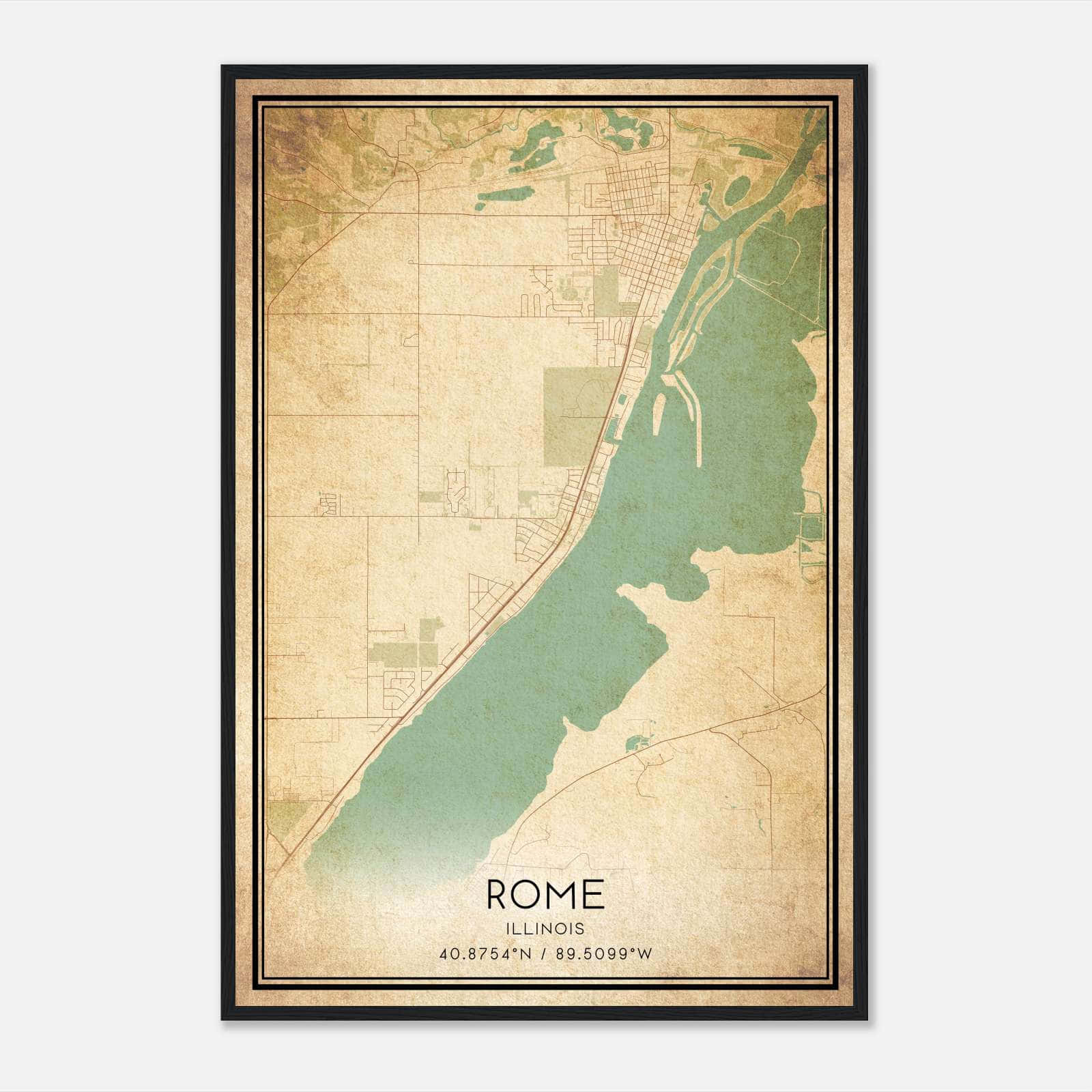 Vintage Rome Illinois Map Poster, Rome IL City Road Wall Art Print Vintage Rome Illinois Map Poster, Rome IL City Road Wall Art Print