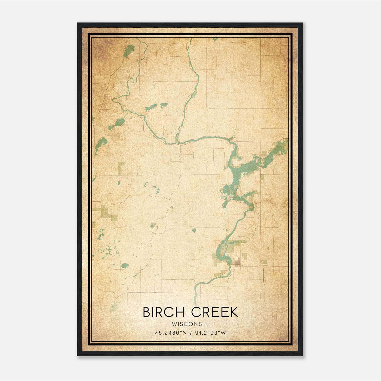 Vintage Birch Creek Wisconsin Map Poster, Birch Creek WI City Road Wall Art Print Vintage Birch Creek Wisconsin Map Poster, Birch Creek WI City Road Wall Art Print