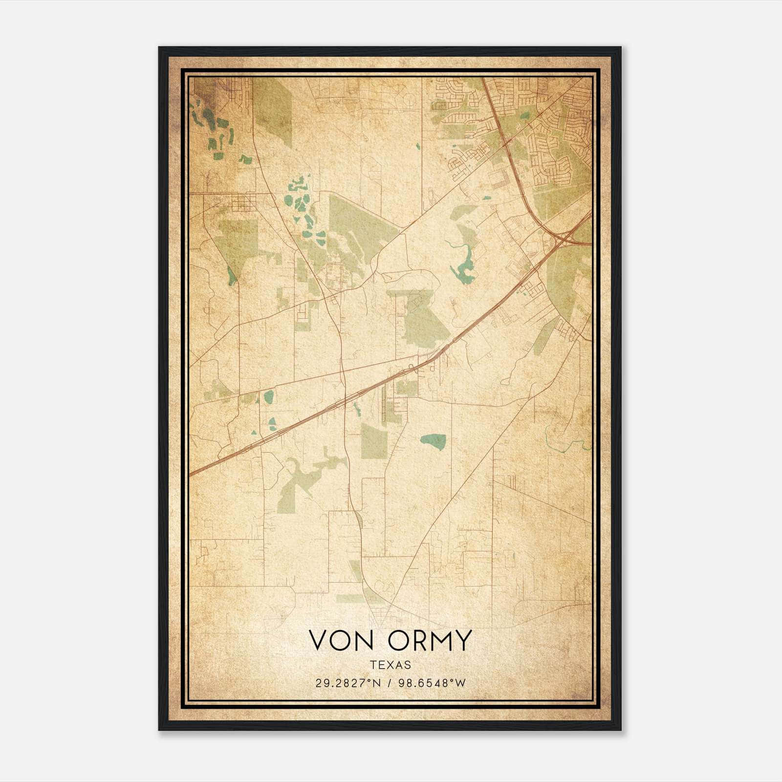 Vintage Von Ormy Texas Map Poster, Von Ormy TX City Road Wall Art Print Vintage Von Ormy Texas Map Poster, Von Ormy TX City Road Wall Art Print