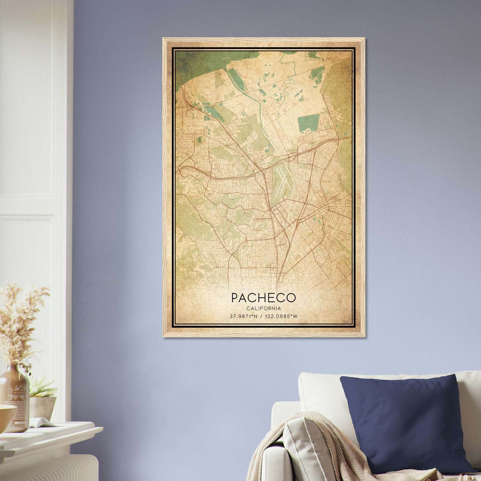 Vintage Pacheco California Map Poster, Pacheco CA City Road Wall Art Print