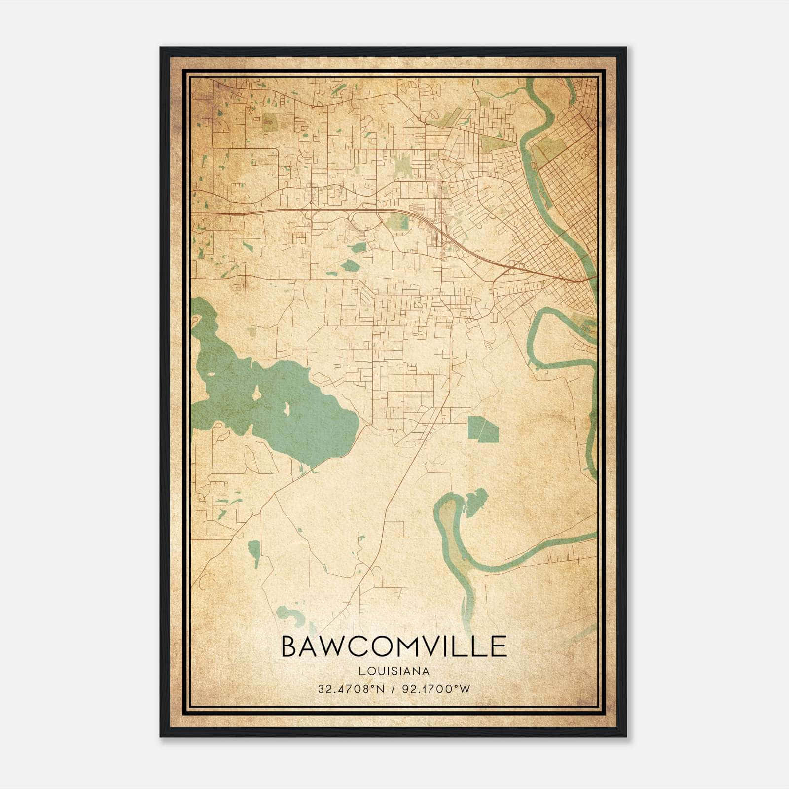 Vintage Bawcomville Louisiana Map Poster, Bawcomville LA City Road Wall Art Print Vintage Bawcomville Louisiana Map Poster, Bawcomville LA City Road Wall Art Print
