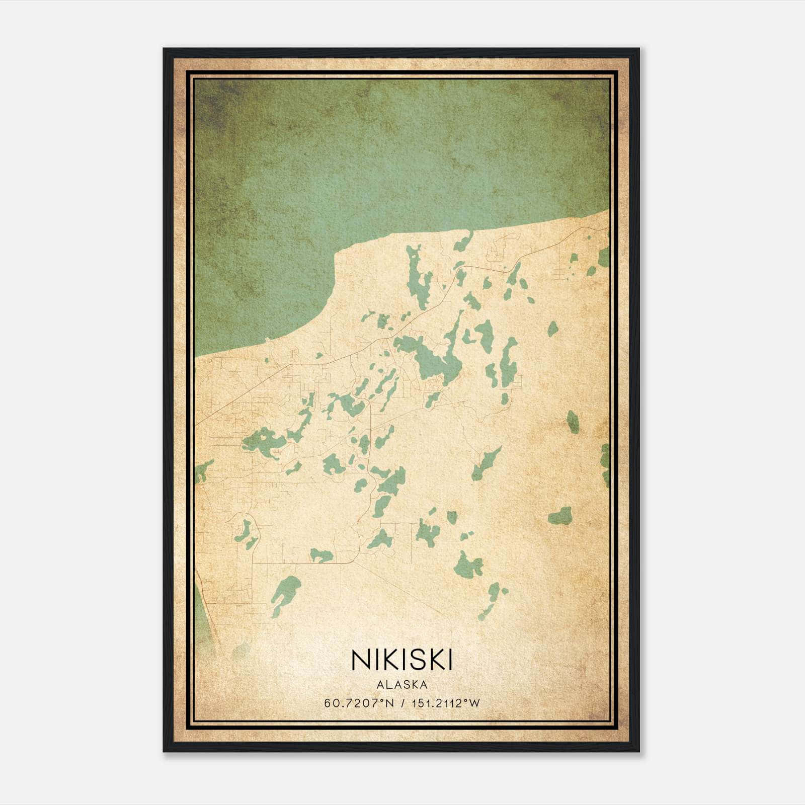 Vintage Nikiski Alaska Map Poster, Nikiski AK City Road Wall Art Print Vintage Nikiski Alaska Map Poster, Nikiski AK City Road Wall Art Print