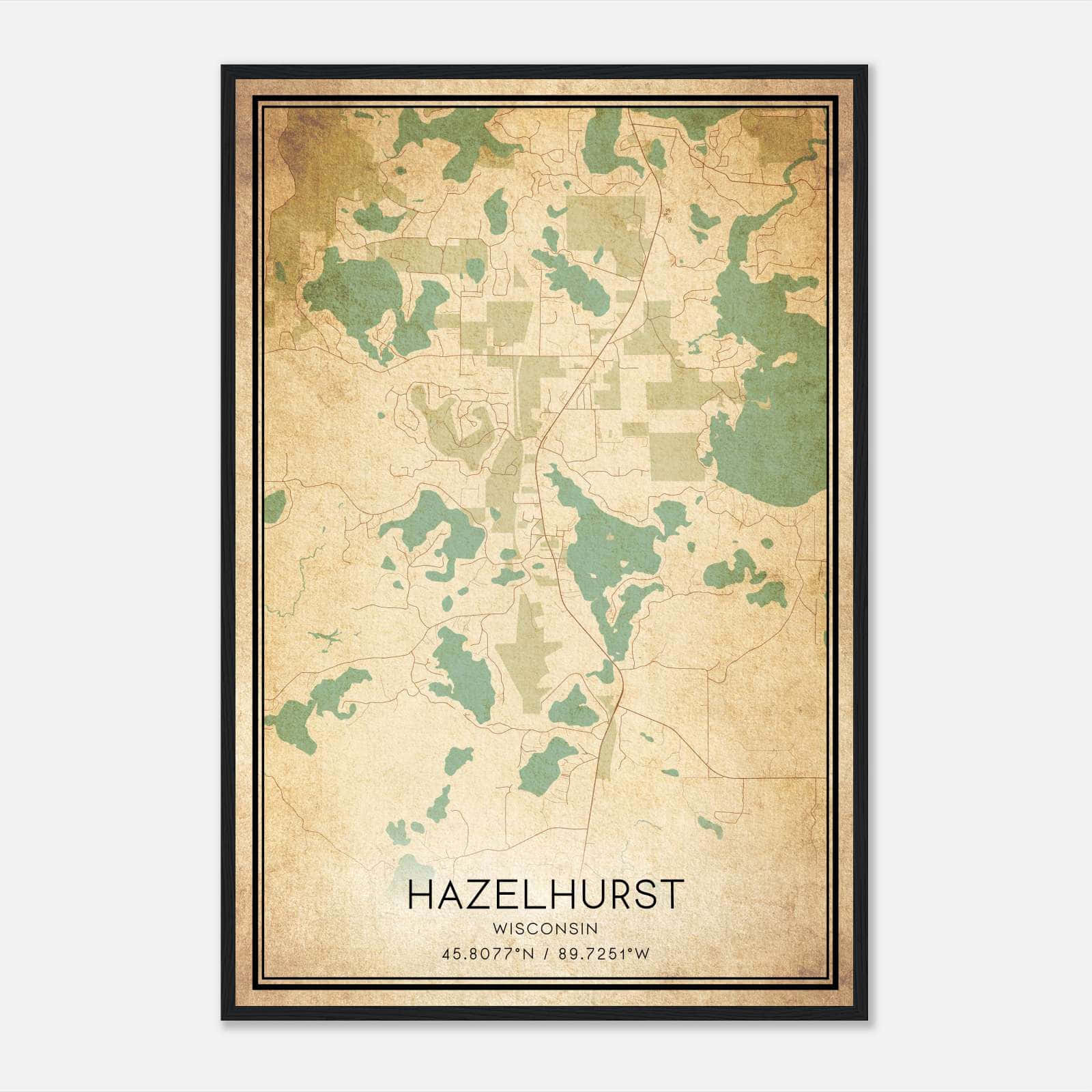 Vintage Hazelhurst Wisconsin Map Poster, Hazelhurst WI City Road Wall Art Print Vintage Hazelhurst Wisconsin Map Poster, Hazelhurst WI City Road Wall Art Print