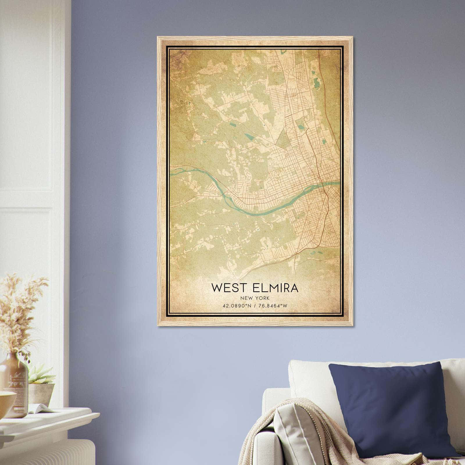 Vintage West Elmira New York Map Poster, West Elmira NY City Road Wall Art Print