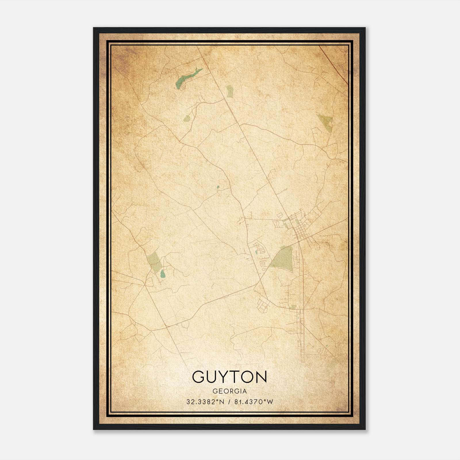 Vintage Guyton Georgia Map Poster, Guyton GA City Road Wall Art Print Vintage Guyton Georgia Map Poster, Guyton GA City Road Wall Art Print