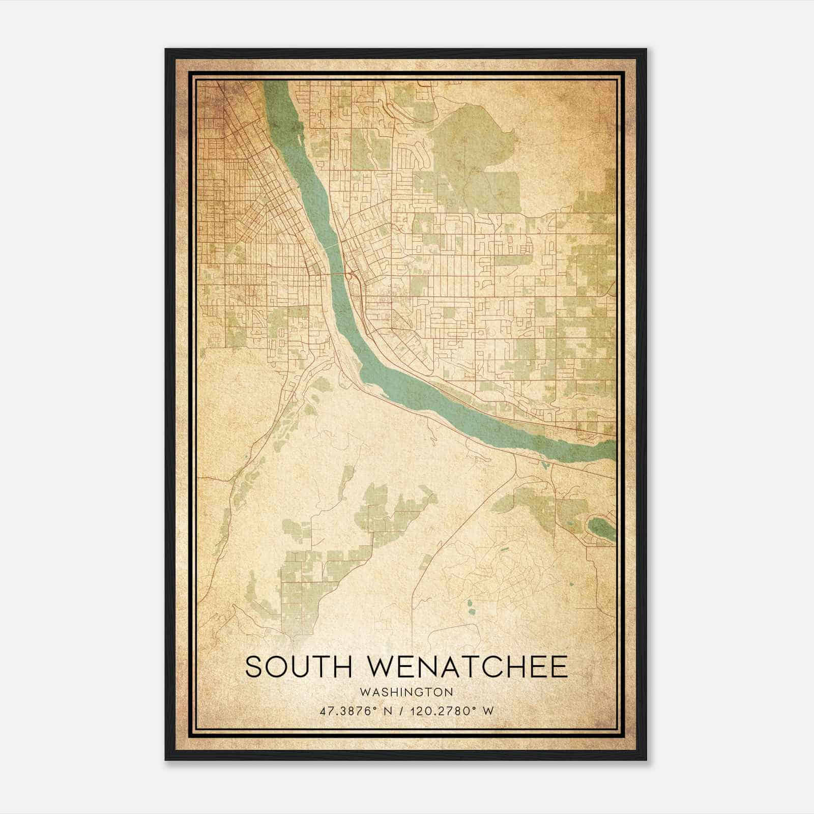 Vintage South Wenatchee Washington Map Poster, South Wenatchee WA City Road Wall Art Print Vintage South Wenatchee Washington Map Poster, South Wenatchee WA City Road Wall Art Print