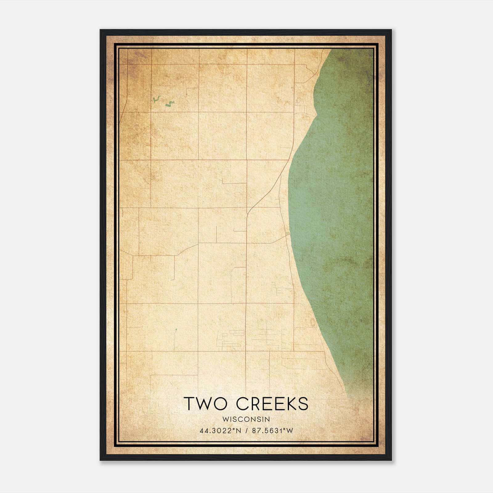 Vintage Two Creeks Wisconsin Map Poster, Two Creeks WI City Road Wall Art Print Vintage Two Creeks Wisconsin Map Poster, Two Creeks WI City Road Wall Art Print