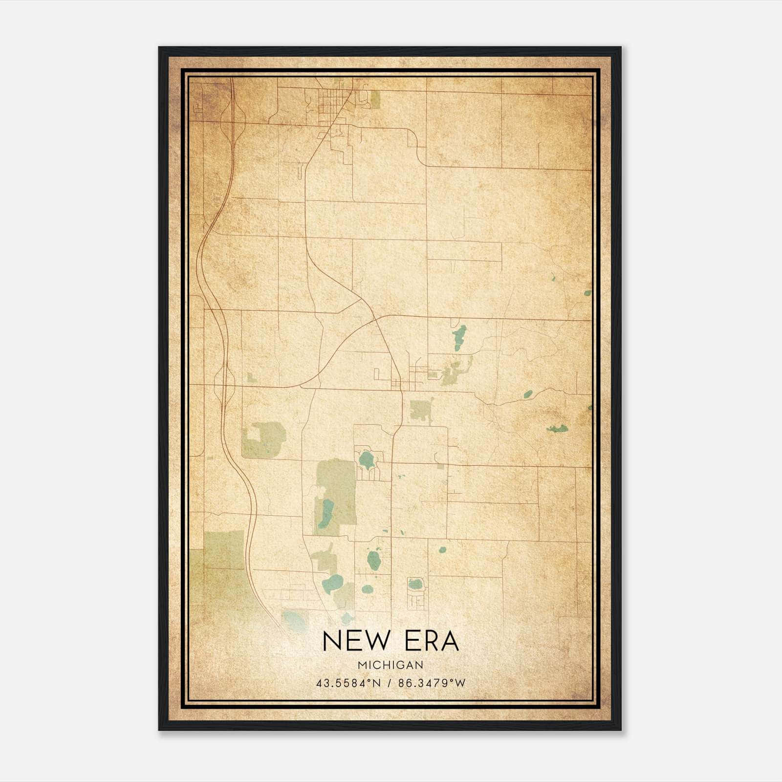Vintage New Era Michigan Map Poster, New Era MI City Road Wall Art Print Vintage New Era Michigan Map Poster, New Era MI City Road Wall Art Print